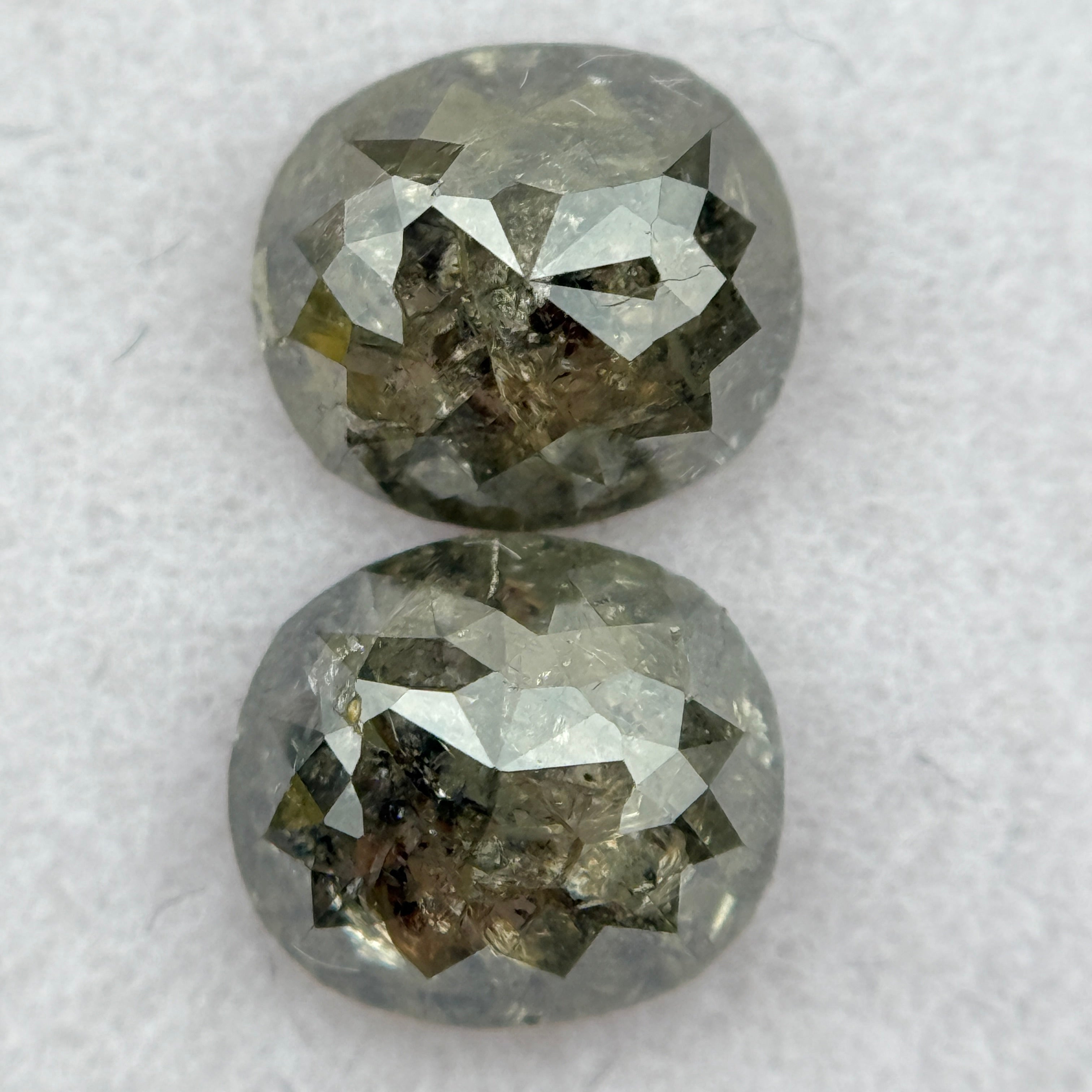 1.92 Ct Oval Rose Cut Greenish Grey Natural Salt and Pepper Diamond Pair