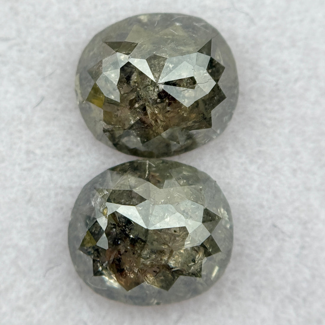 1.92 Ct Oval Rose Cut Greenish Grey Natural Salt and Pepper Diamond Pair