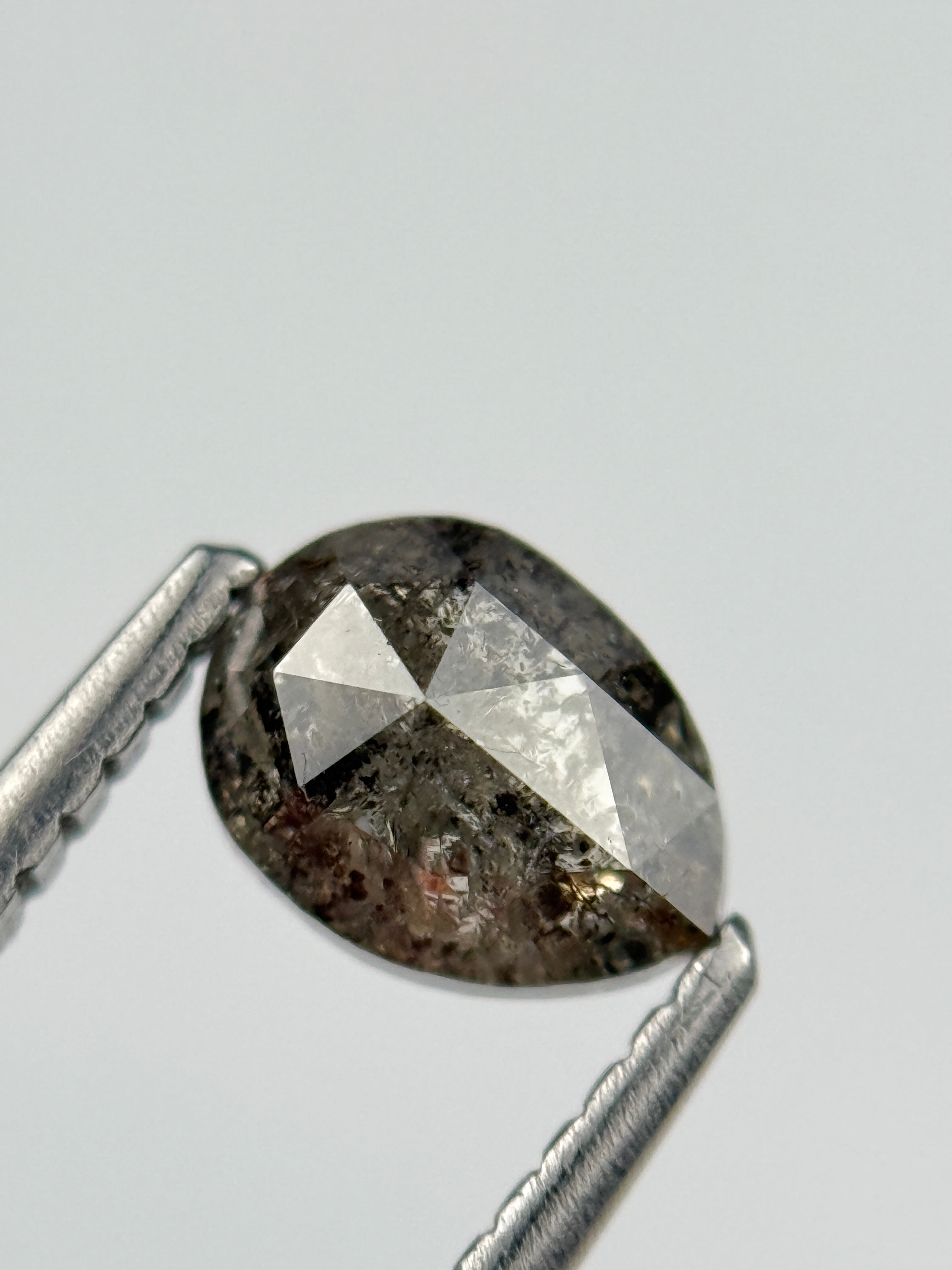 0.90 Ct Pear Rose Cut Grey Natural Salt and Pepper Diamond
