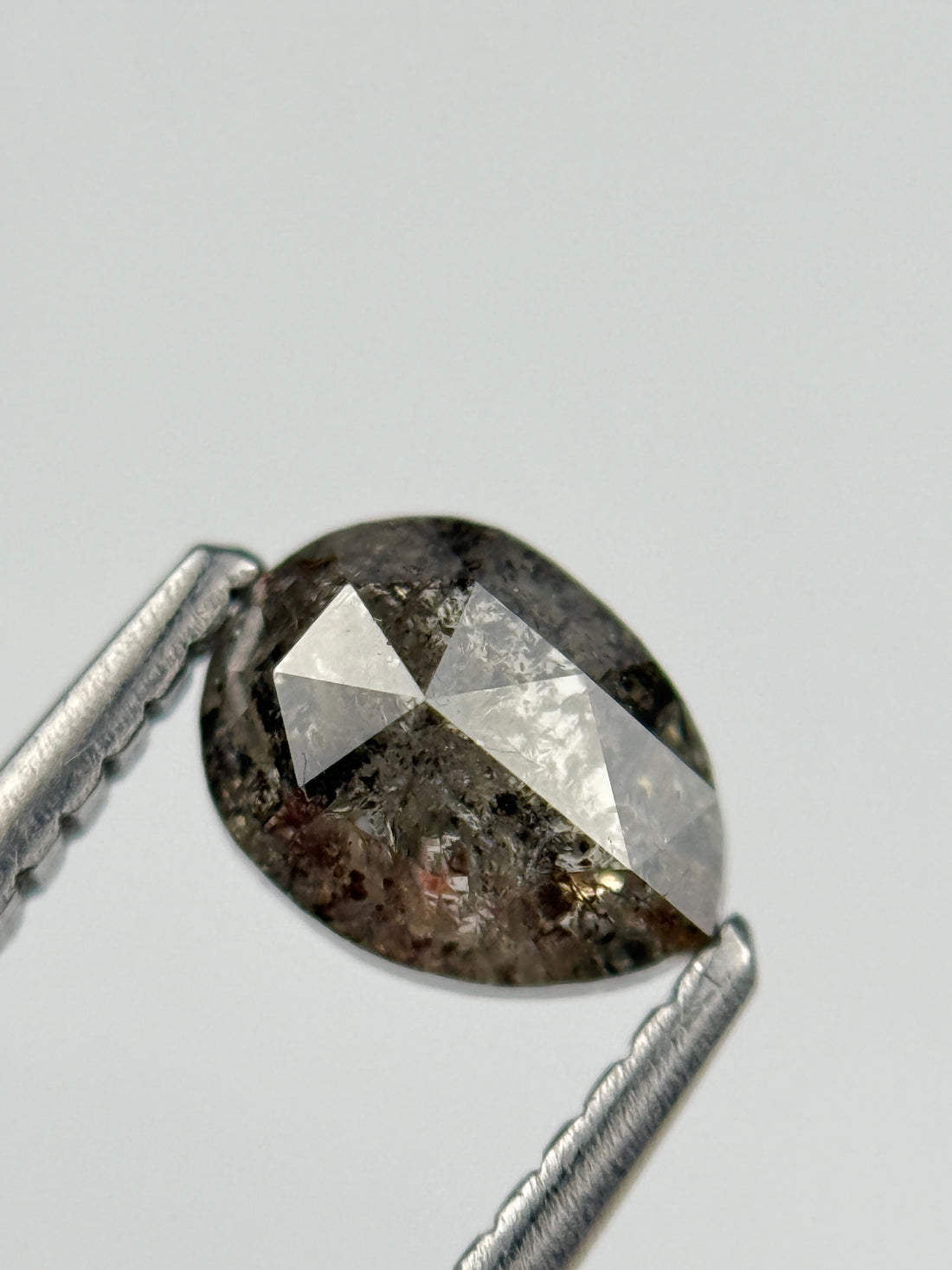 0.90 Ct Pear Rose Cut Grey Natural Salt and Pepper Diamond