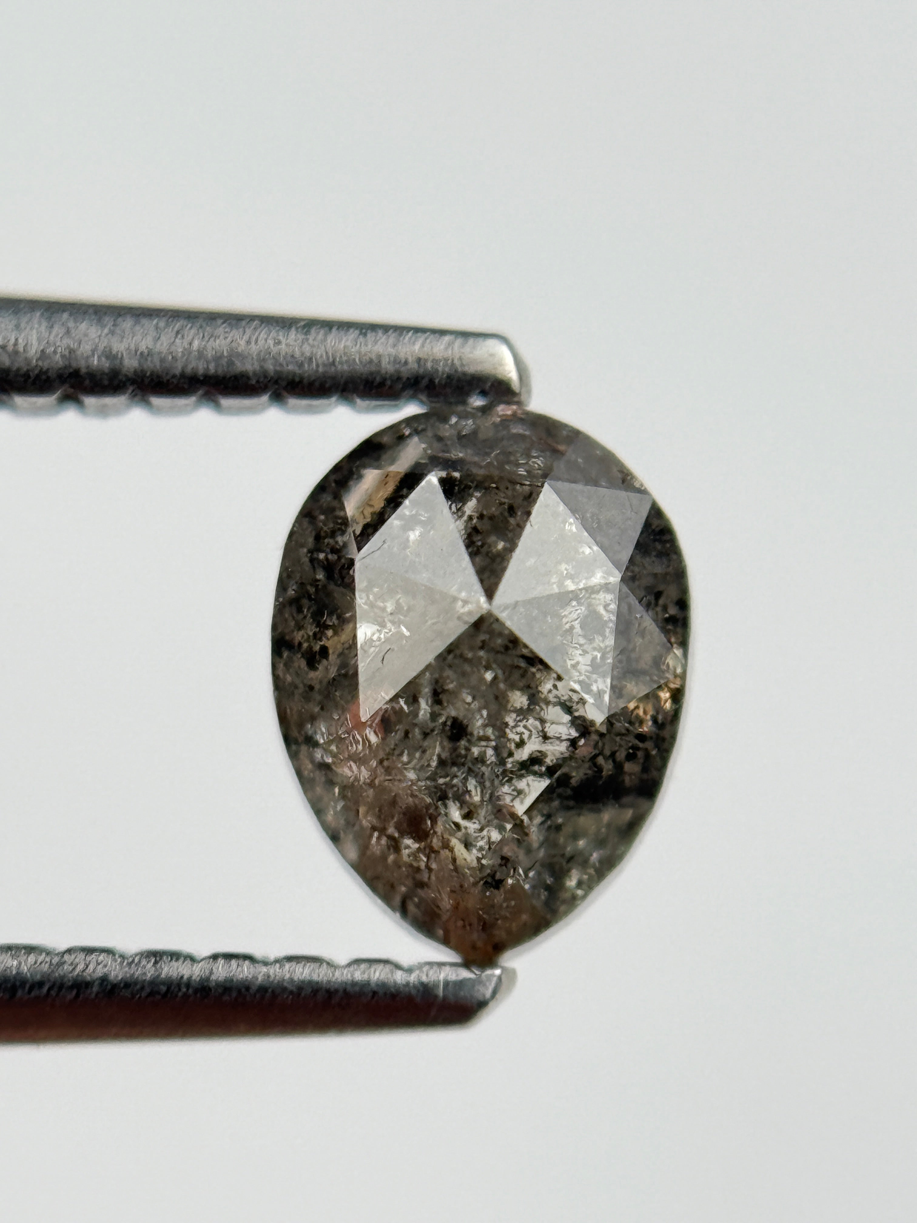 0.90 Ct Pear Rose Cut Grey Natural Salt and Pepper Diamond