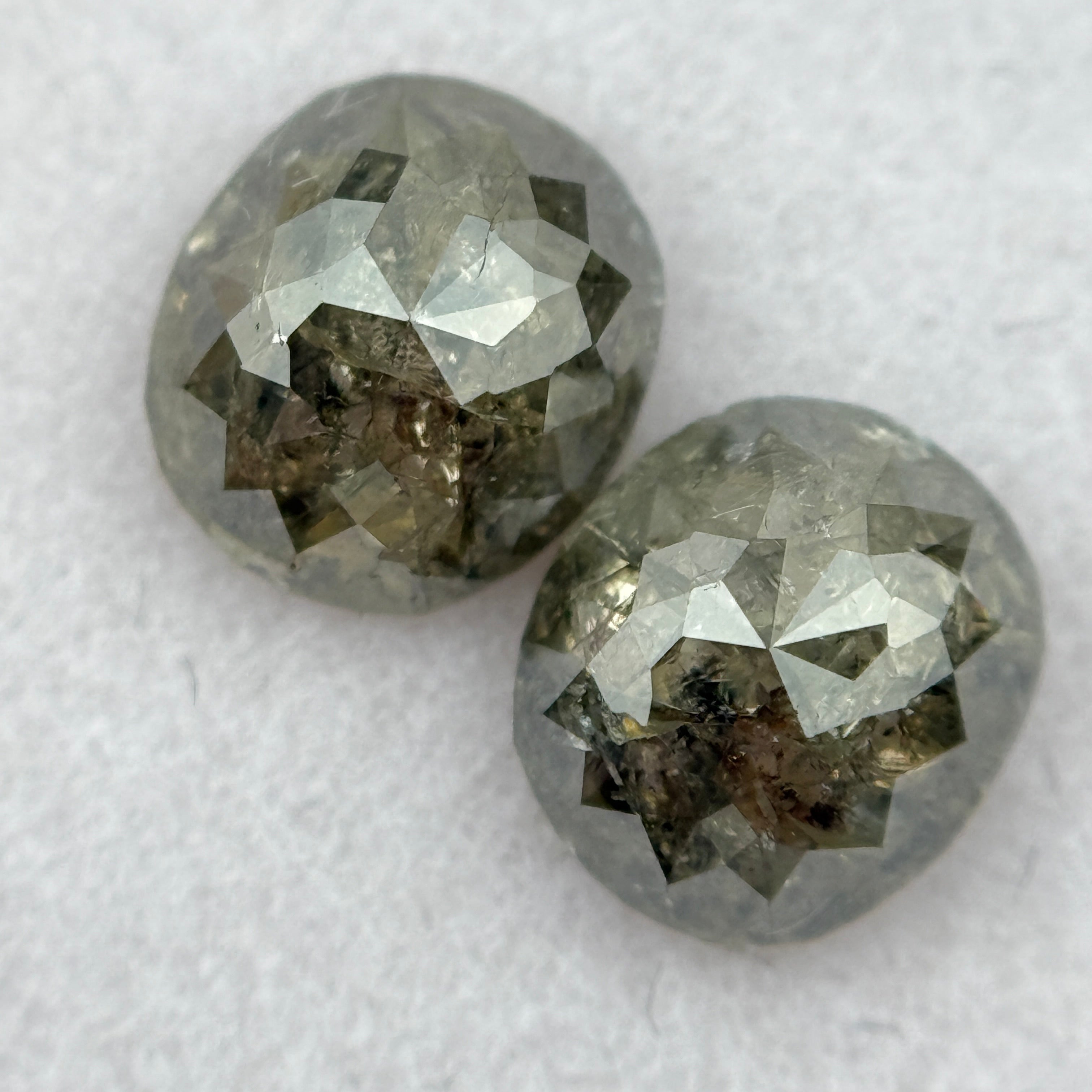 1.92 Ct Oval Rose Cut Greenish Grey Natural Salt and Pepper Diamond Pair