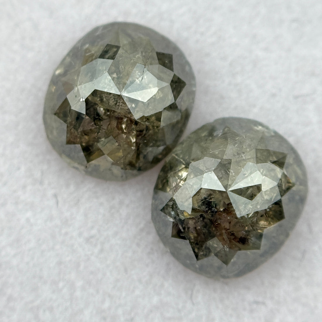 1.92 Ct Oval Rose Cut Greenish Grey Natural Salt and Pepper Diamond Pair