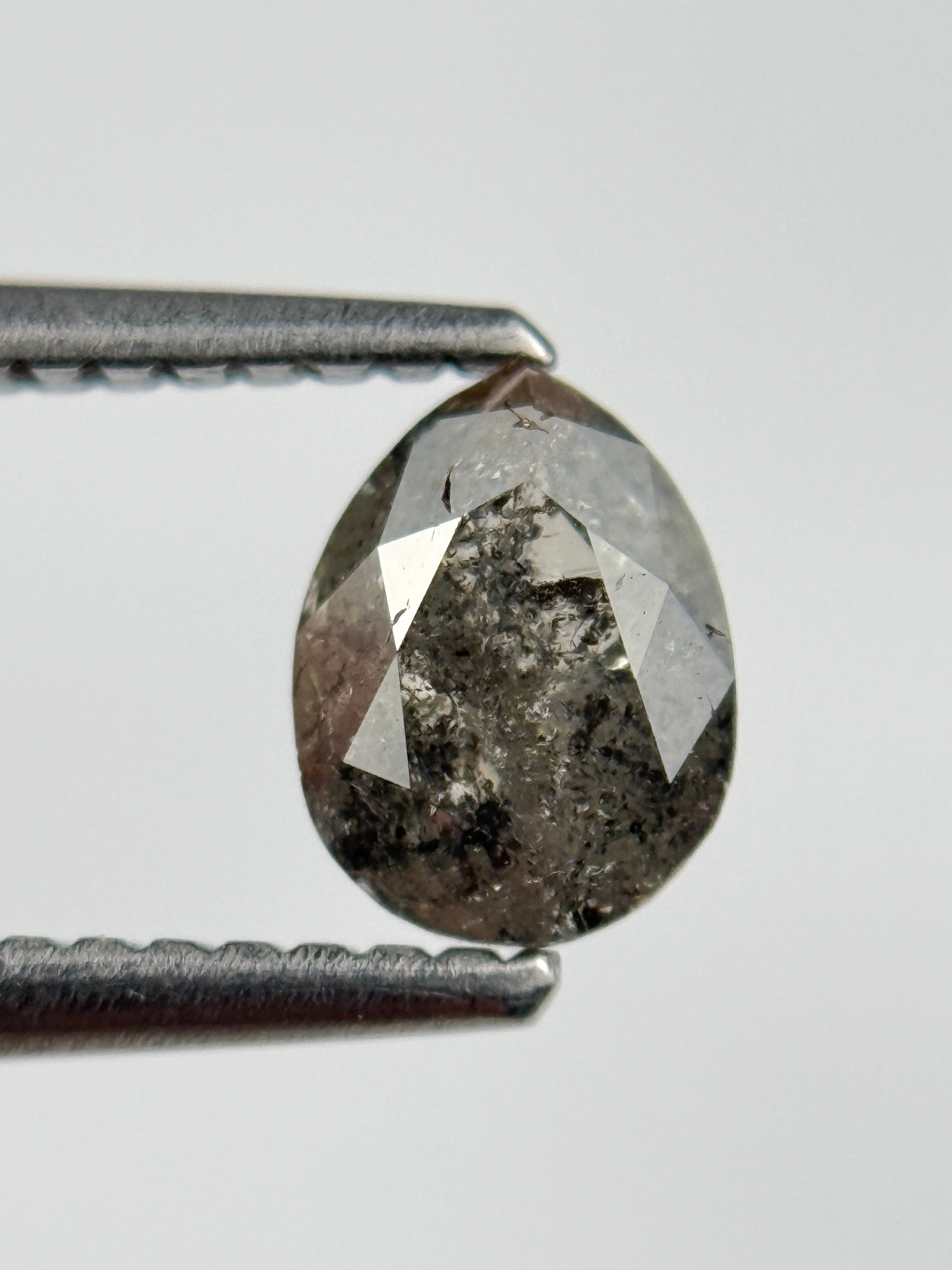 0.90 Ct Pear Rose Cut Grey Natural Salt and Pepper Diamond