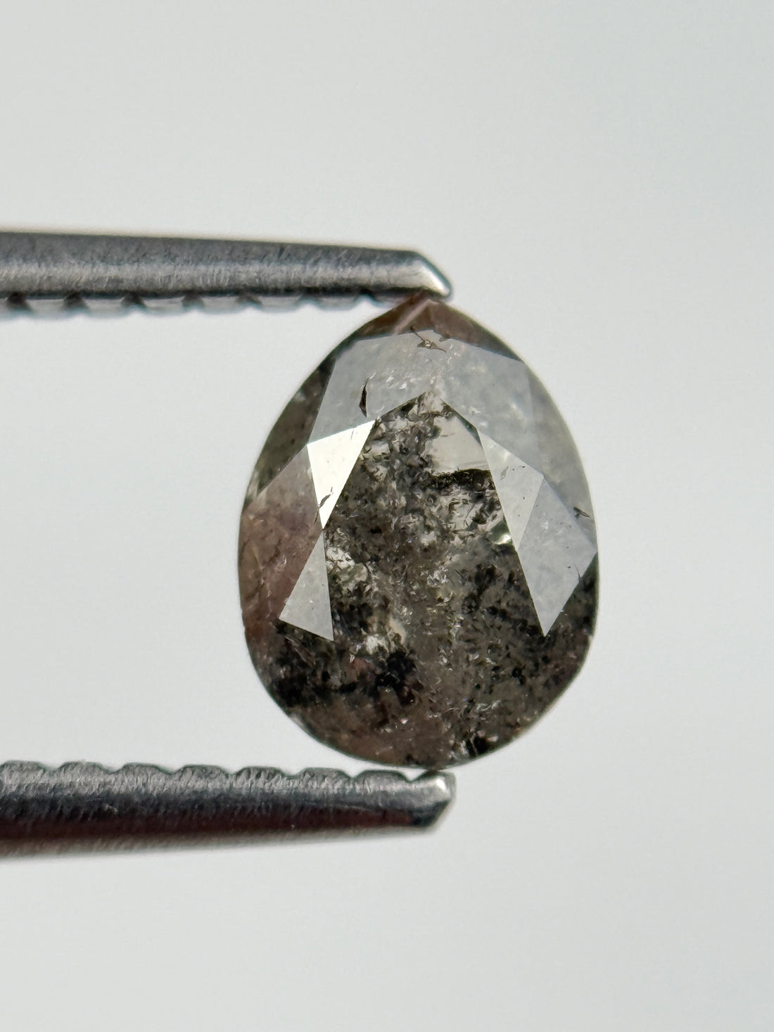 0.90 Ct Pear Rose Cut Grey Natural Salt and Pepper Diamond