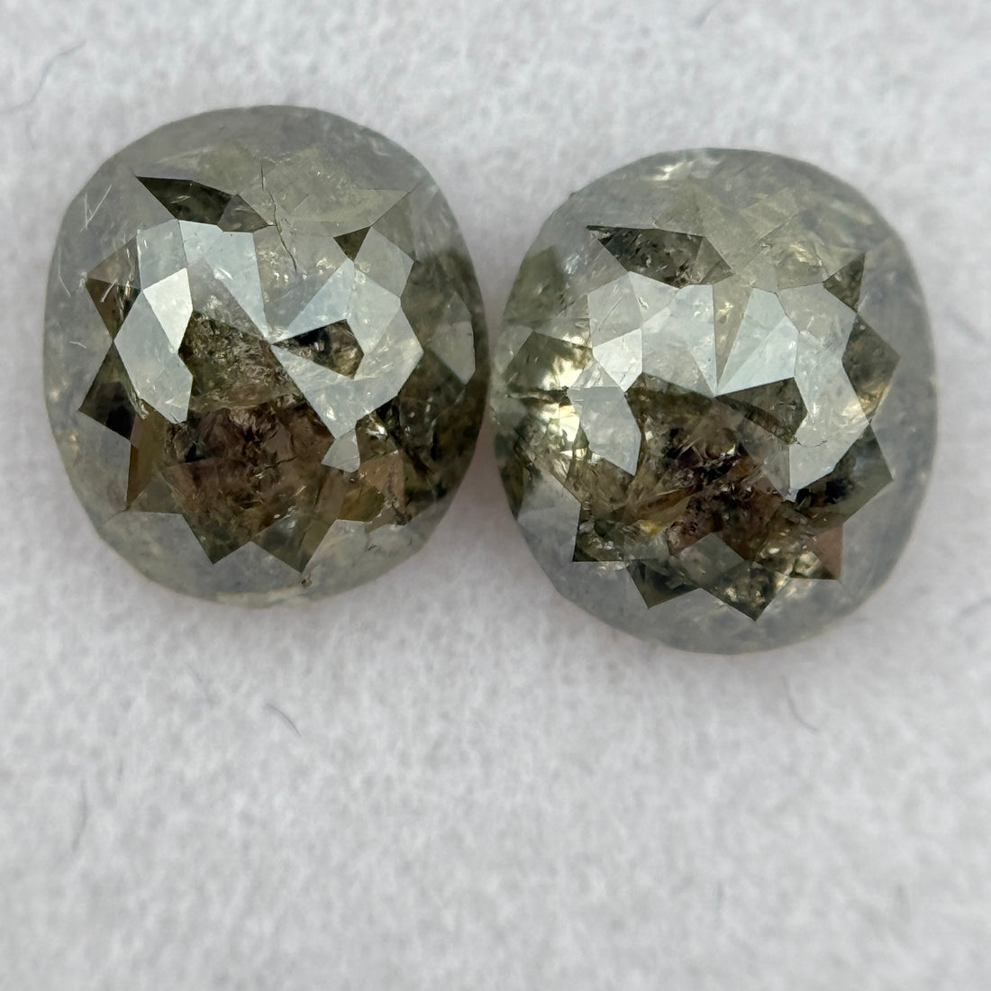 1.92 Ct Oval Rose Cut Greenish Grey Natural Salt and Pepper Diamond Pair