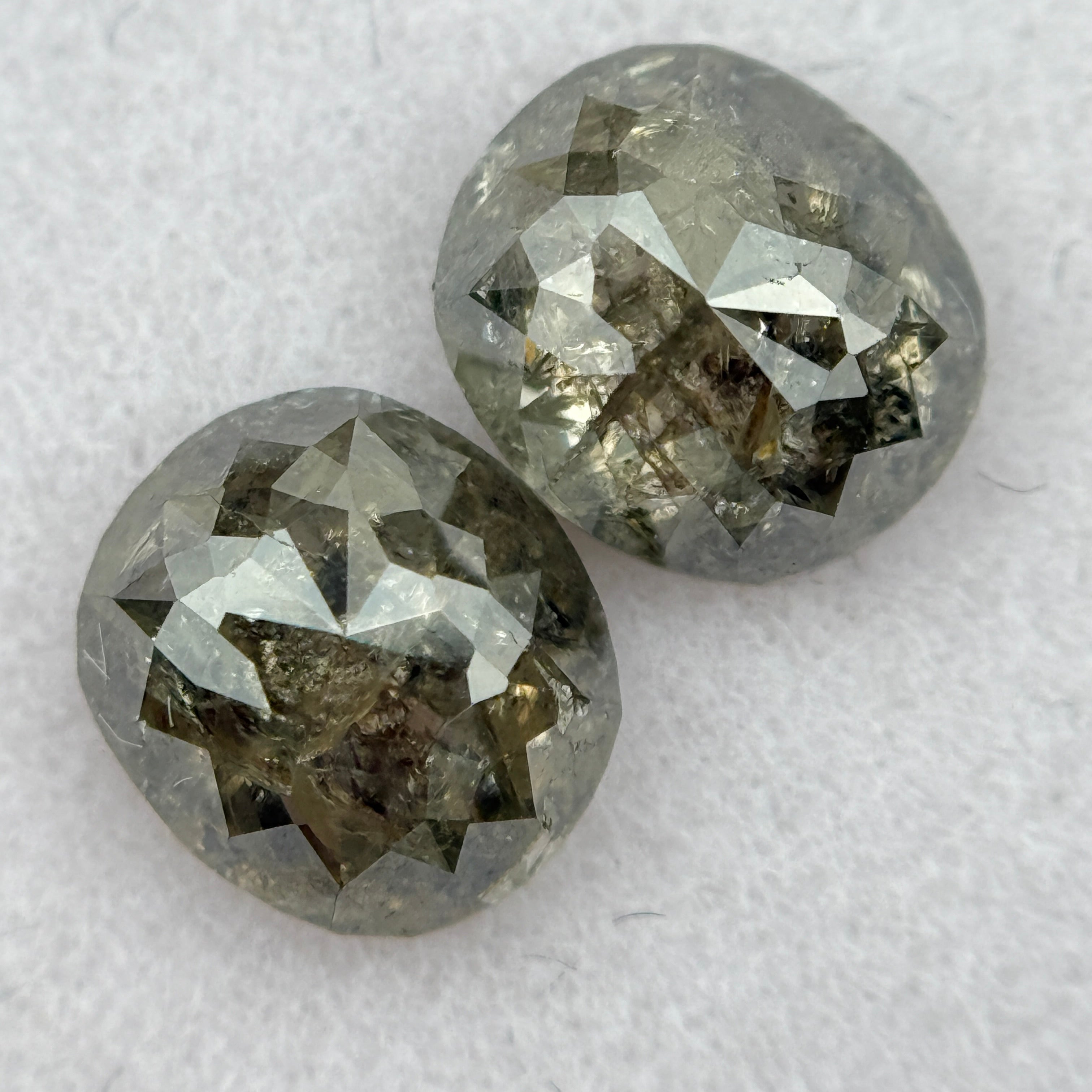 1.92 Ct Oval Rose Cut Greenish Grey Natural Salt and Pepper Diamond Pair