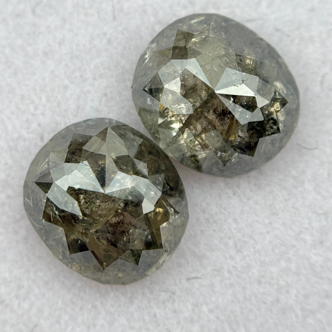 1.92 Ct Oval Rose Cut Greenish Grey Natural Salt and Pepper Diamond Pair