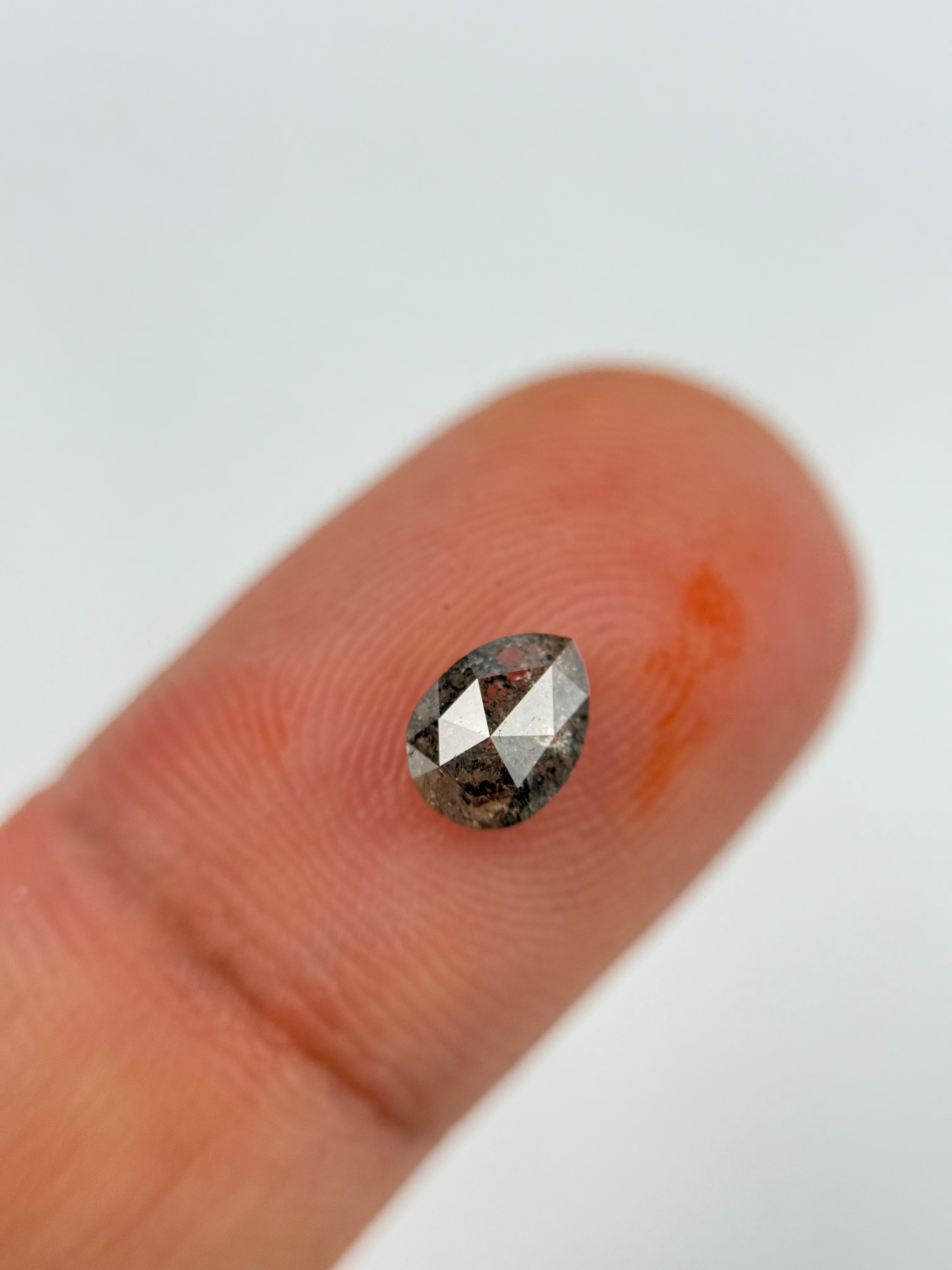 0.90 Ct Pear Rose Cut Grey Natural Salt and Pepper Diamond