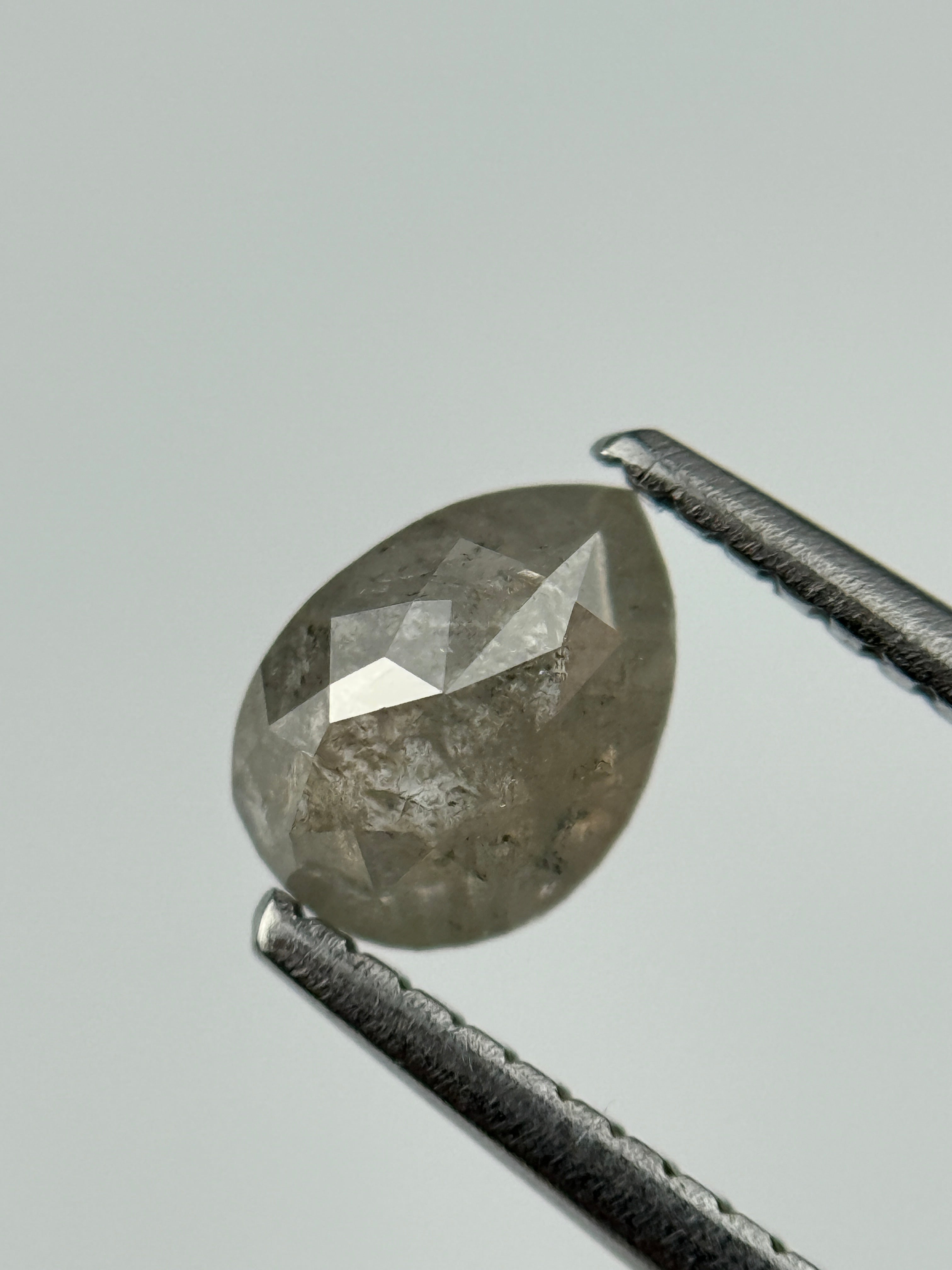 0.75 Ct Pear Rose Cut Grey Natural Salt and Pepper Diamond