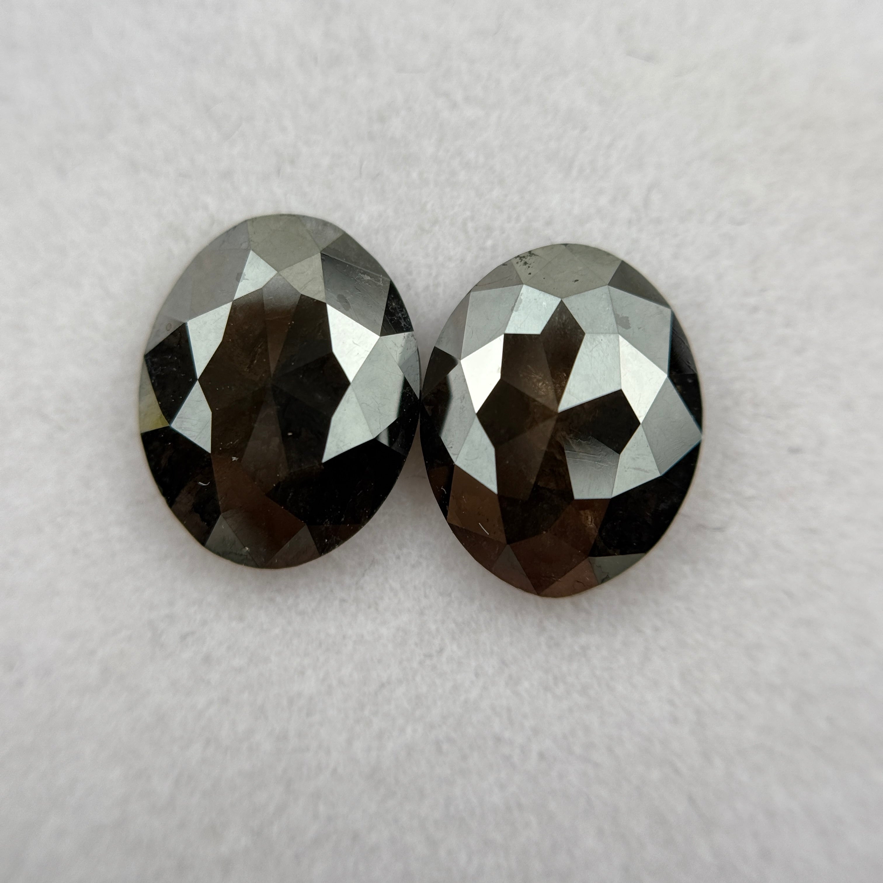 4.26 Ct Oval Rose Cut Black Natural Rare Diamond Pair