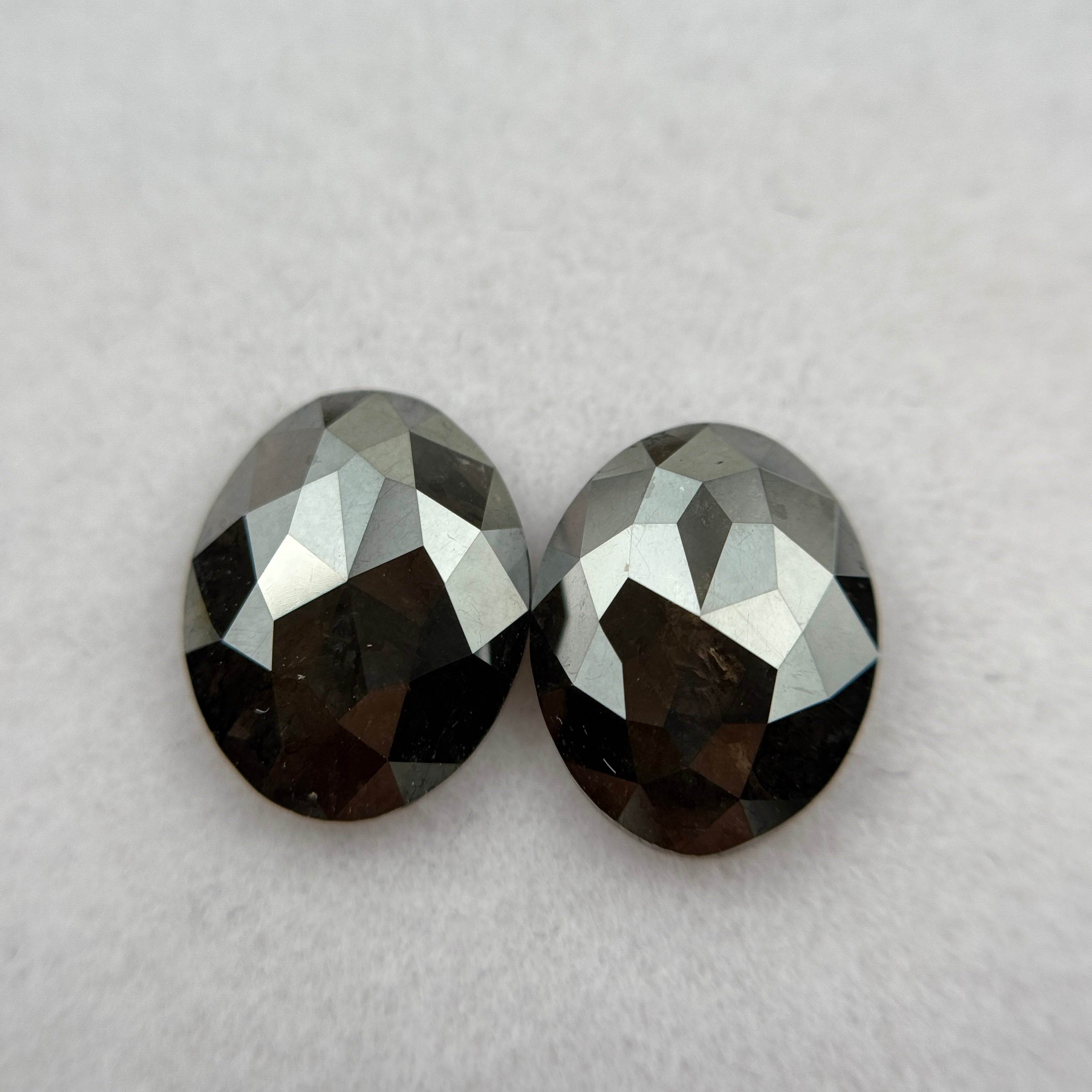 4.26 Ct Oval Rose Cut Black Natural Rare Diamond Pair