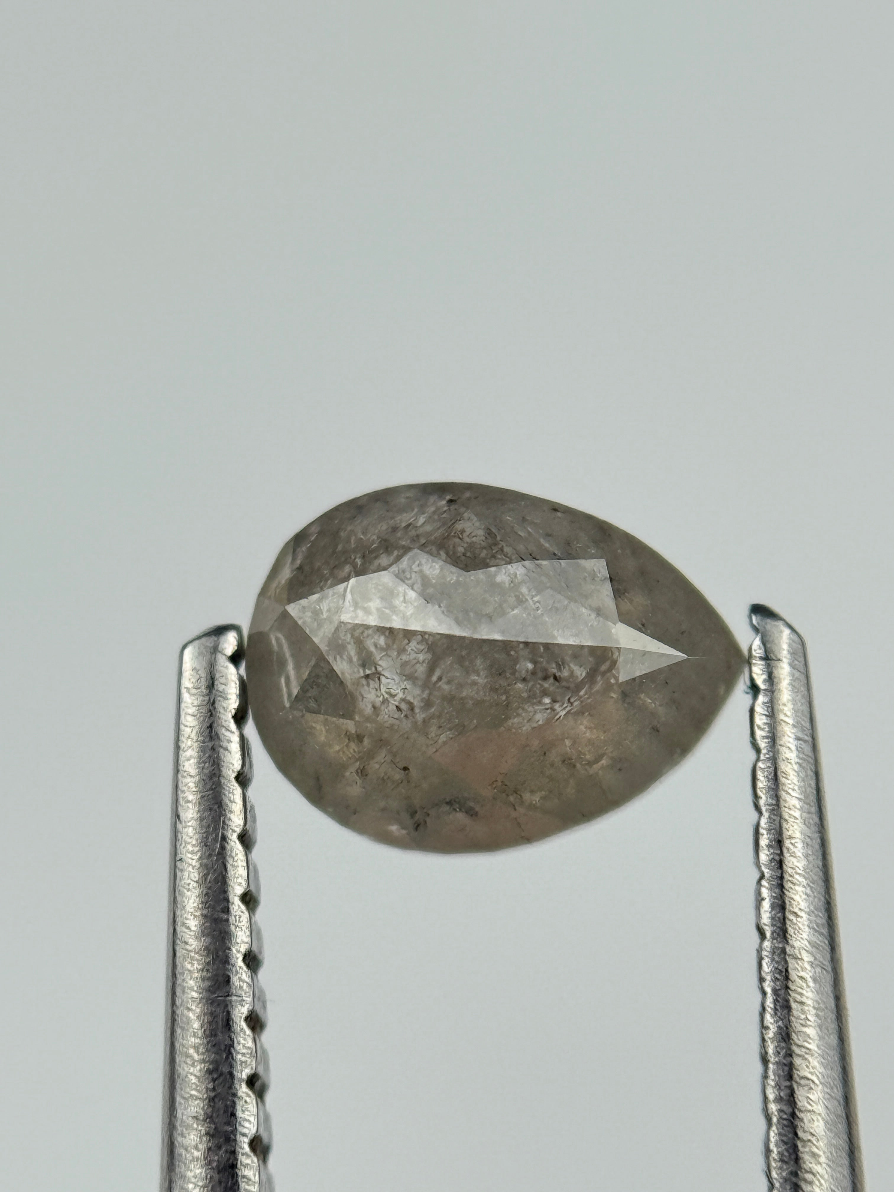0.75 Ct Pear Rose Cut Grey Natural Salt and Pepper Diamond