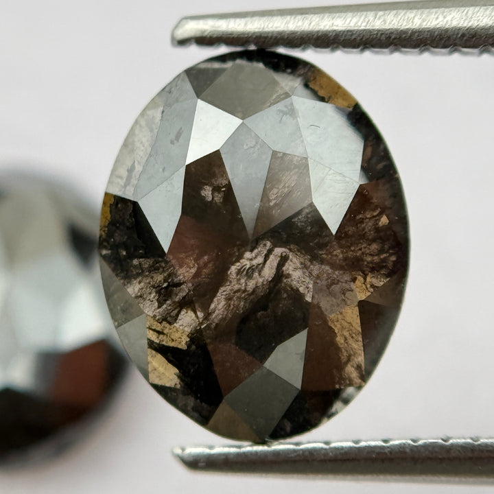 4.26 Ct Oval Rose Cut Black Natural Rare Diamond Pair