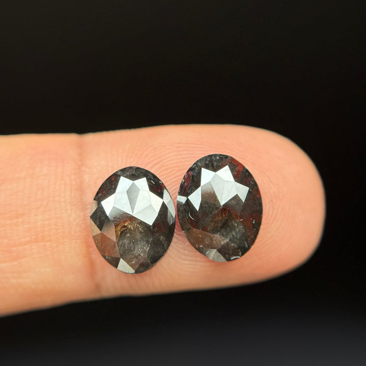 4.26 Ct Oval Rose Cut Black Natural Rare Diamond Pair