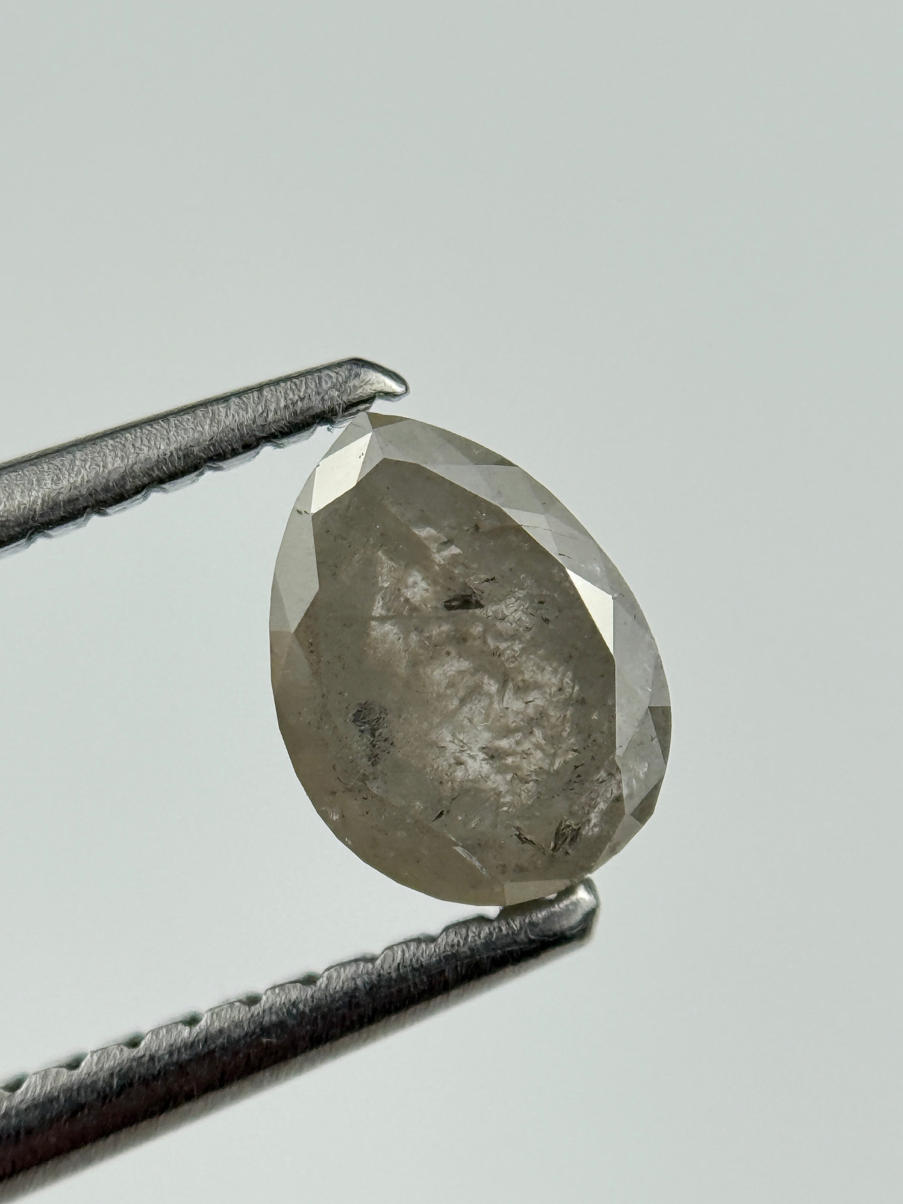 0.75 Ct Pear Rose Cut Grey Natural Salt and Pepper Diamond