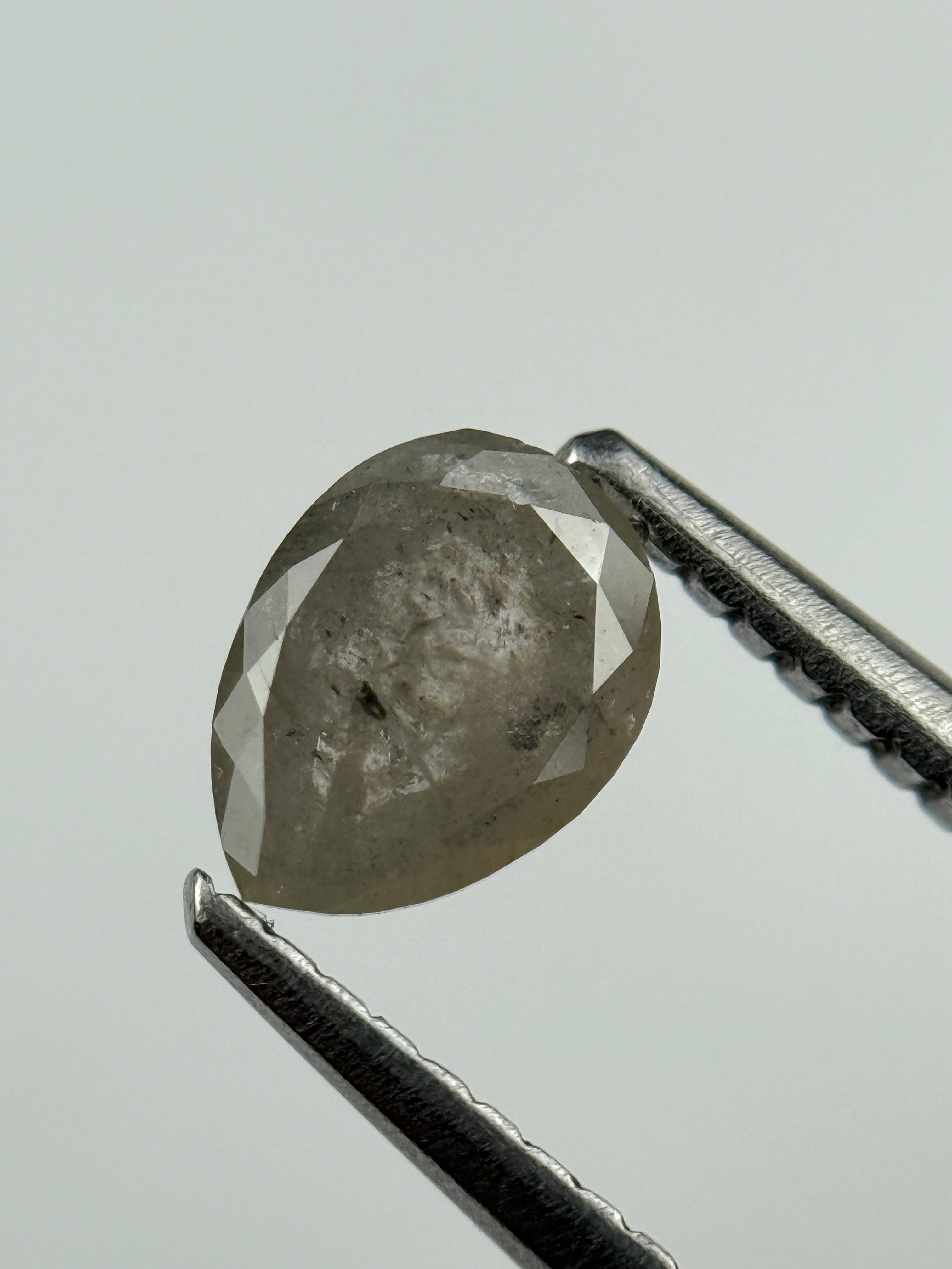 0.75 Ct Pear Rose Cut Grey Natural Salt and Pepper Diamond