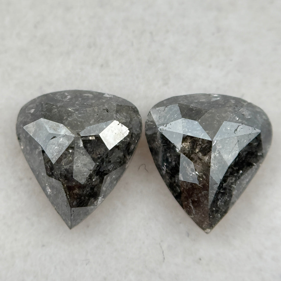 1.41 Ct Pear Rose Cut Grey Natural Galaxy Salt and Pepper Diamond Pair