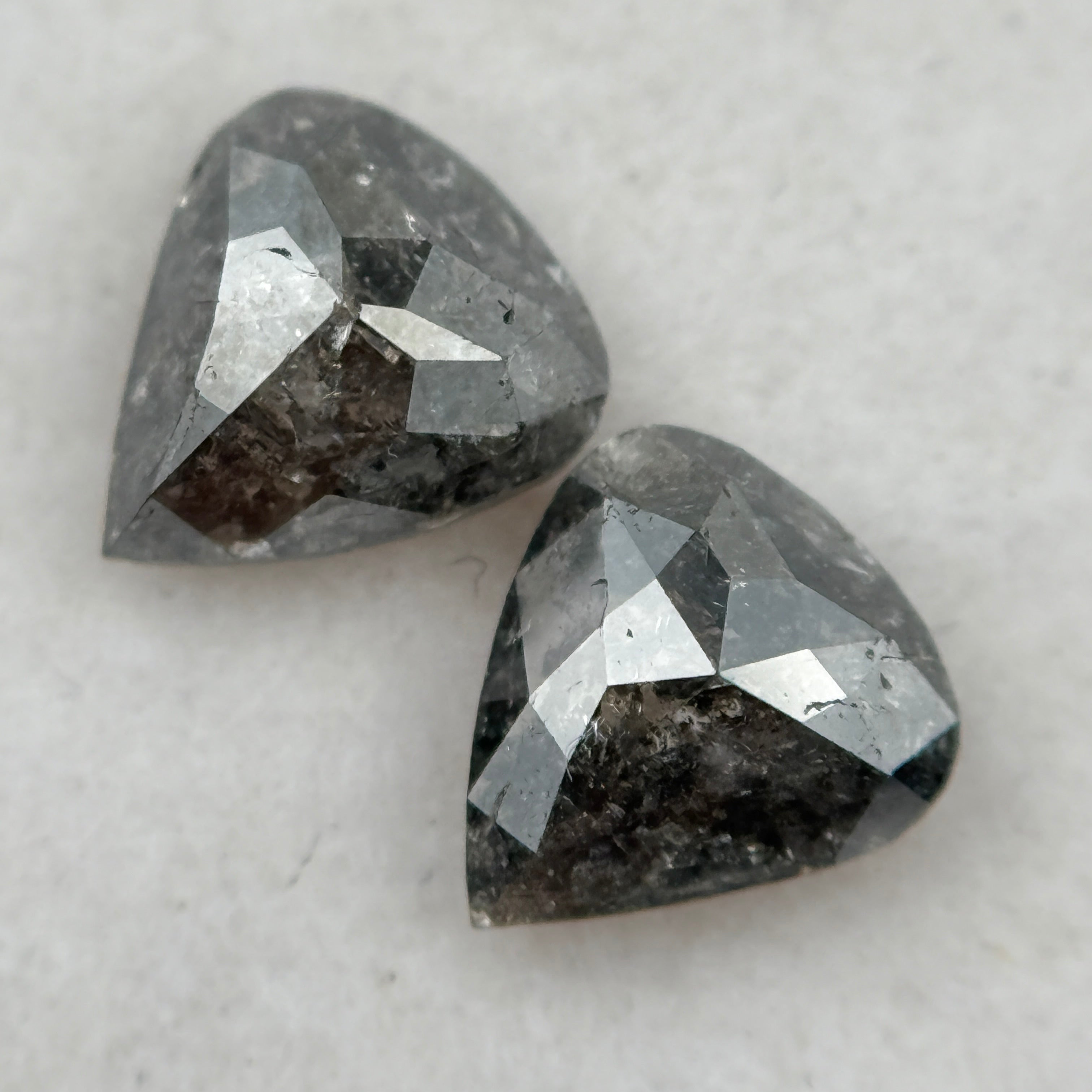 1.41 Ct Pear Rose Cut Grey Natural Galaxy Salt and Pepper Diamond Pair