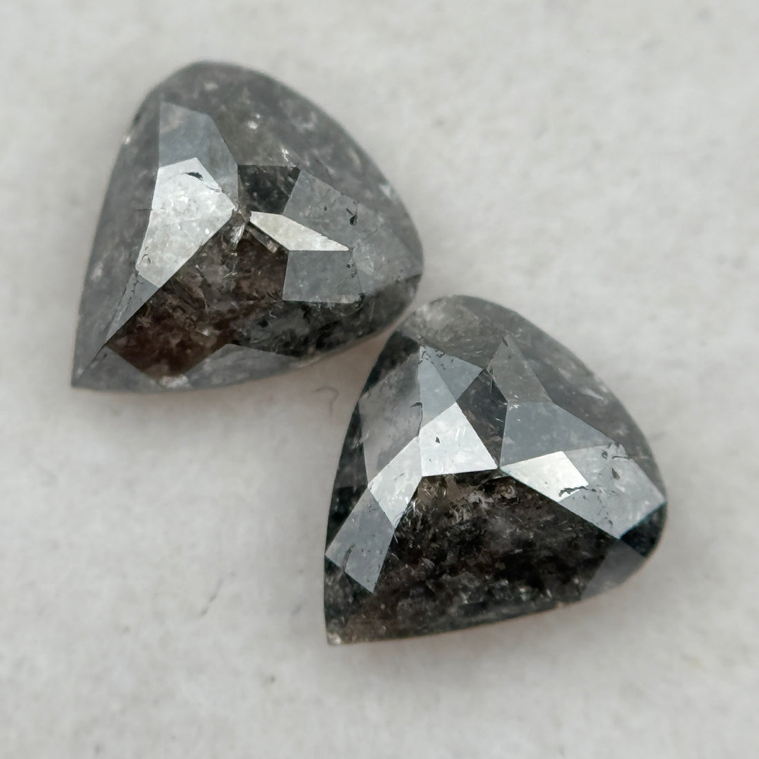 1.41 Ct Pear Rose Cut Grey Natural Galaxy Salt and Pepper Diamond Pair