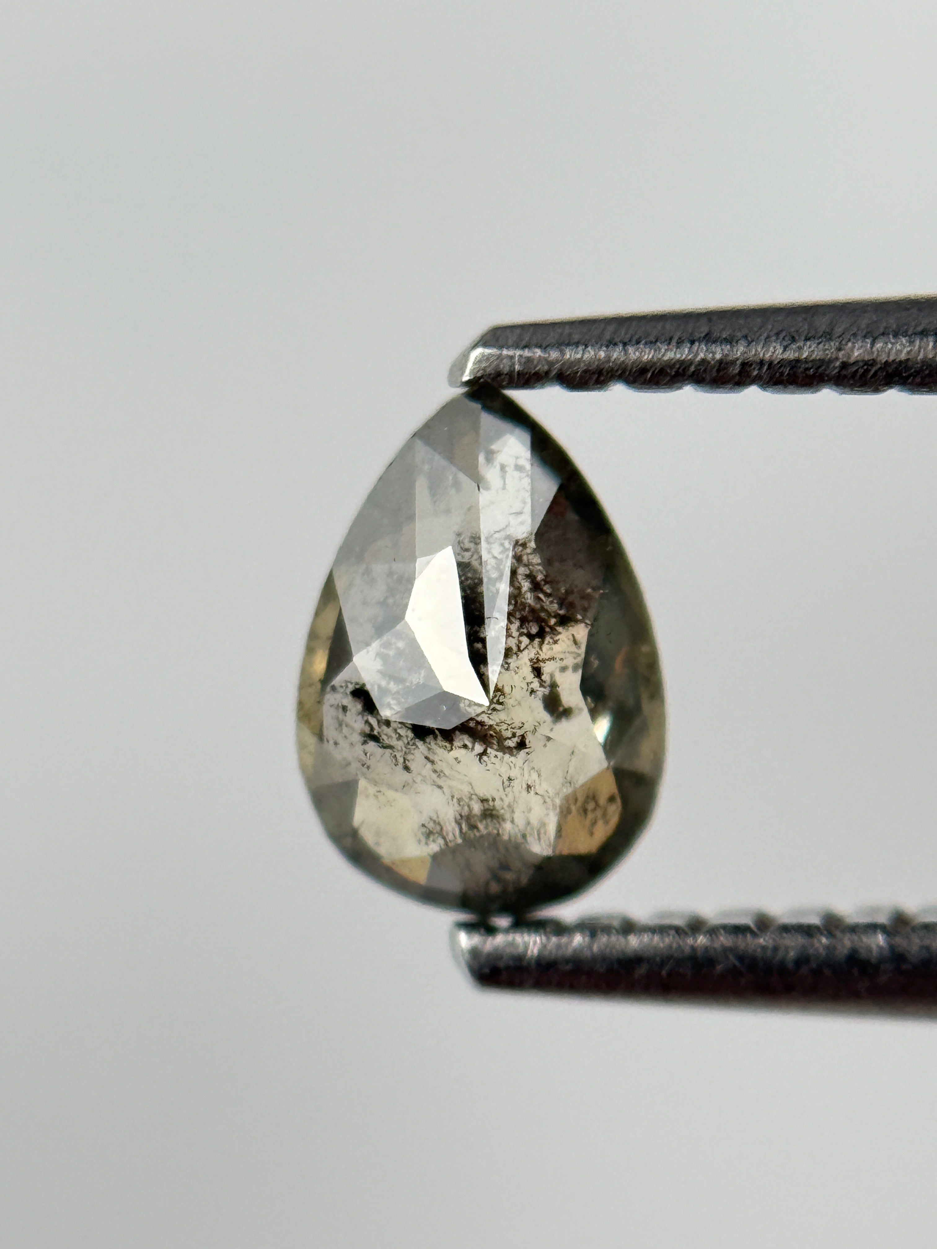 0.45 Ct Pear Rose Cut Green Natural Salt and Pepper Diamond
