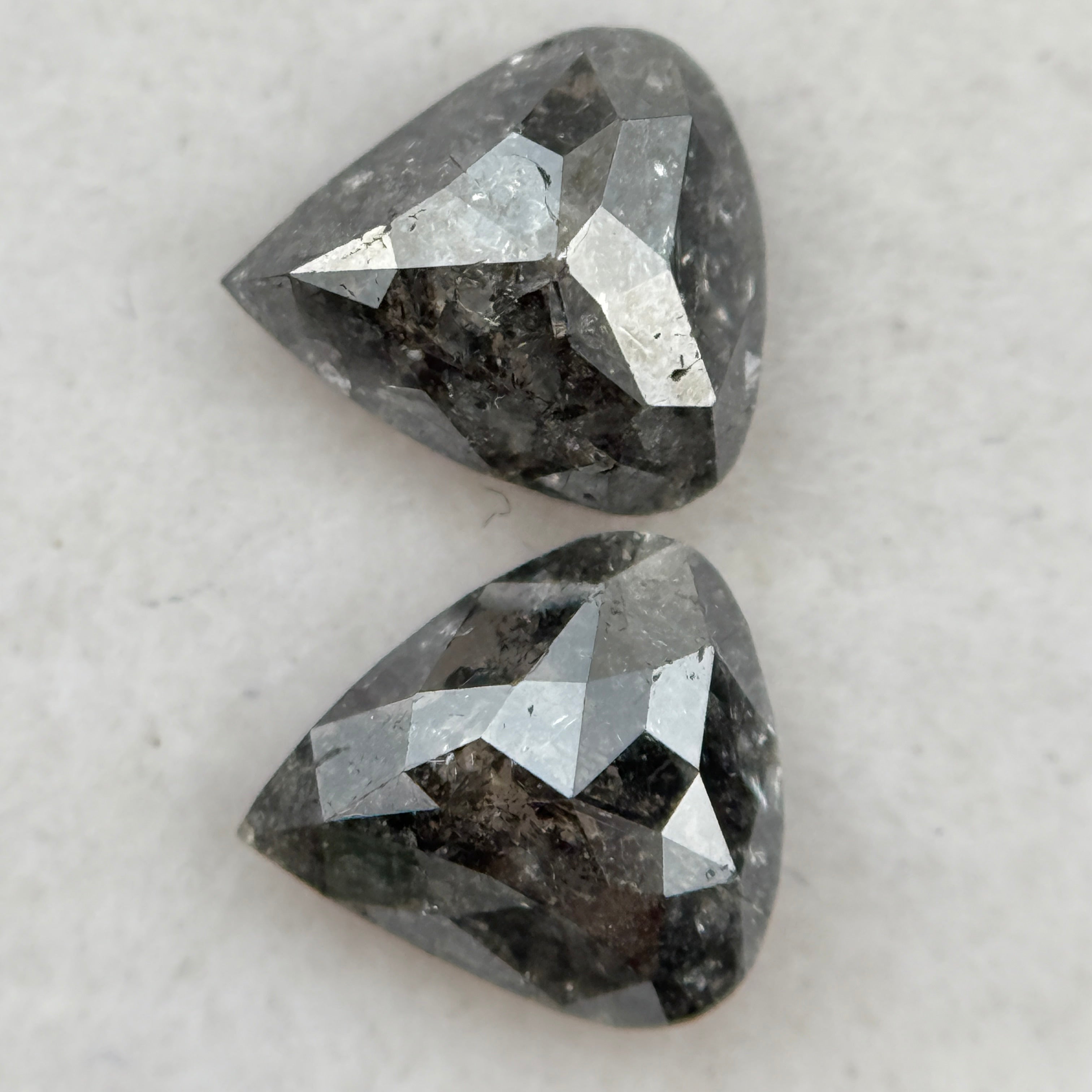 1.41 Ct Pear Rose Cut Grey Natural Galaxy Salt and Pepper Diamond Pair