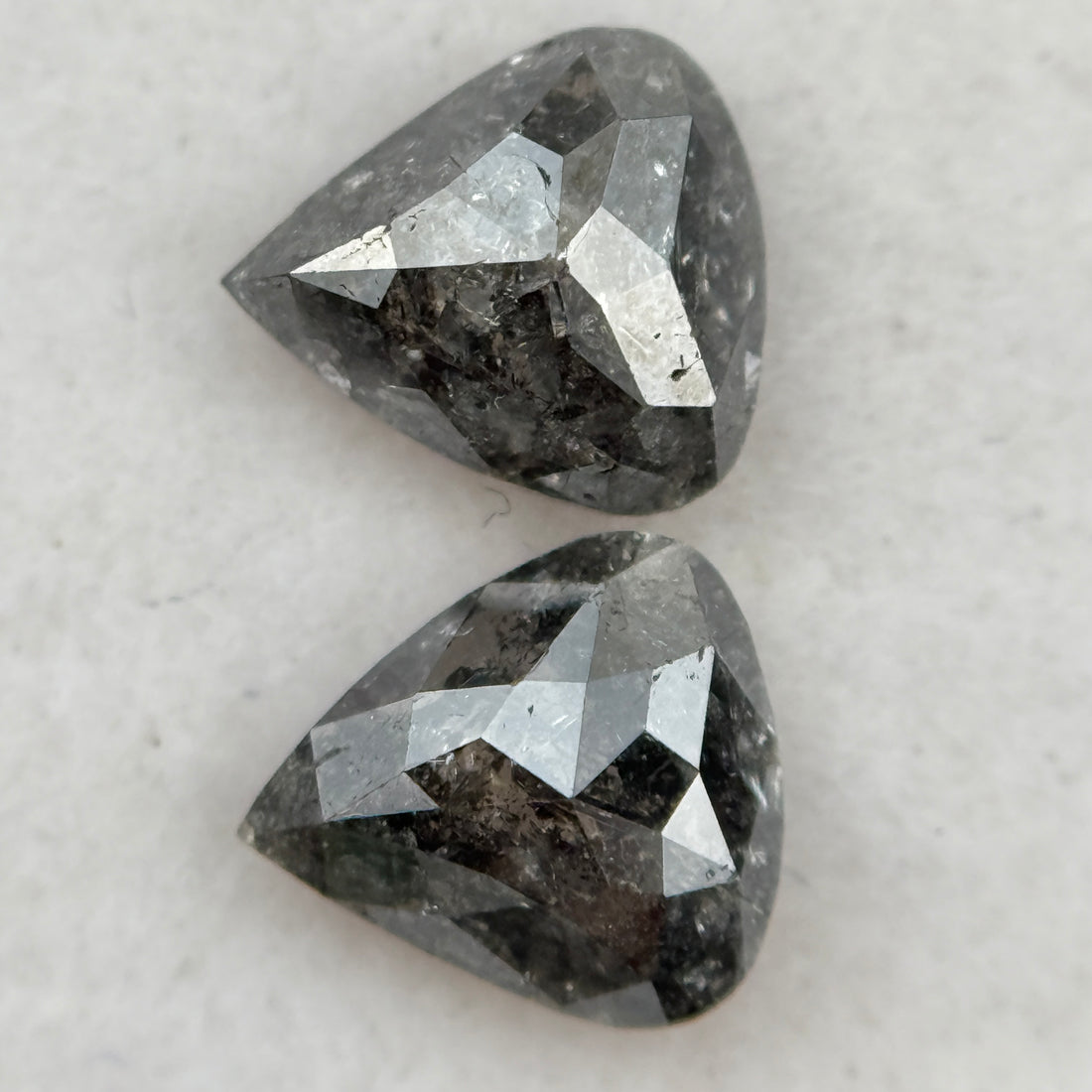1.41 Ct Pear Rose Cut Grey Natural Galaxy Salt and Pepper Diamond Pair