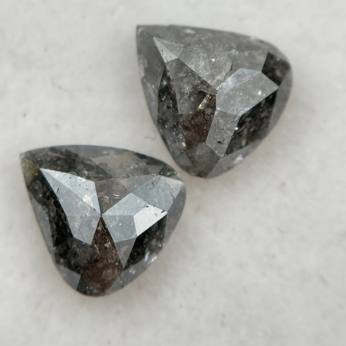 1.41 Ct Pear Rose Cut Grey Natural Galaxy Salt and Pepper Diamond Pair
