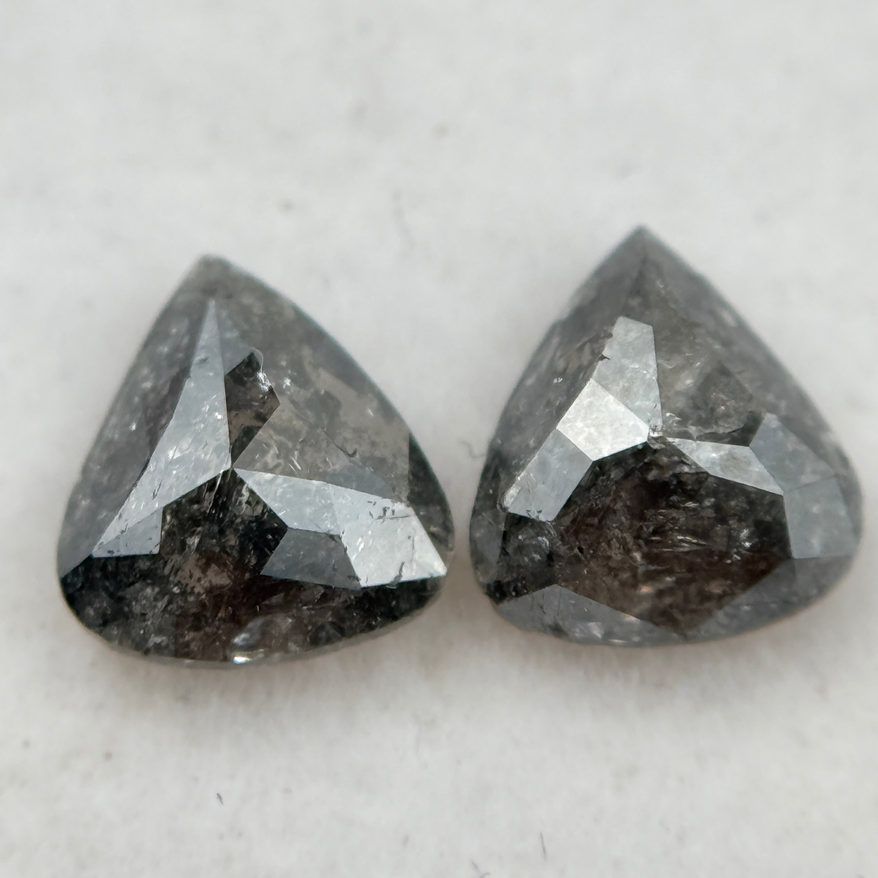 1.41 Ct Pear Rose Cut Grey Natural Galaxy Salt and Pepper Diamond Pair
