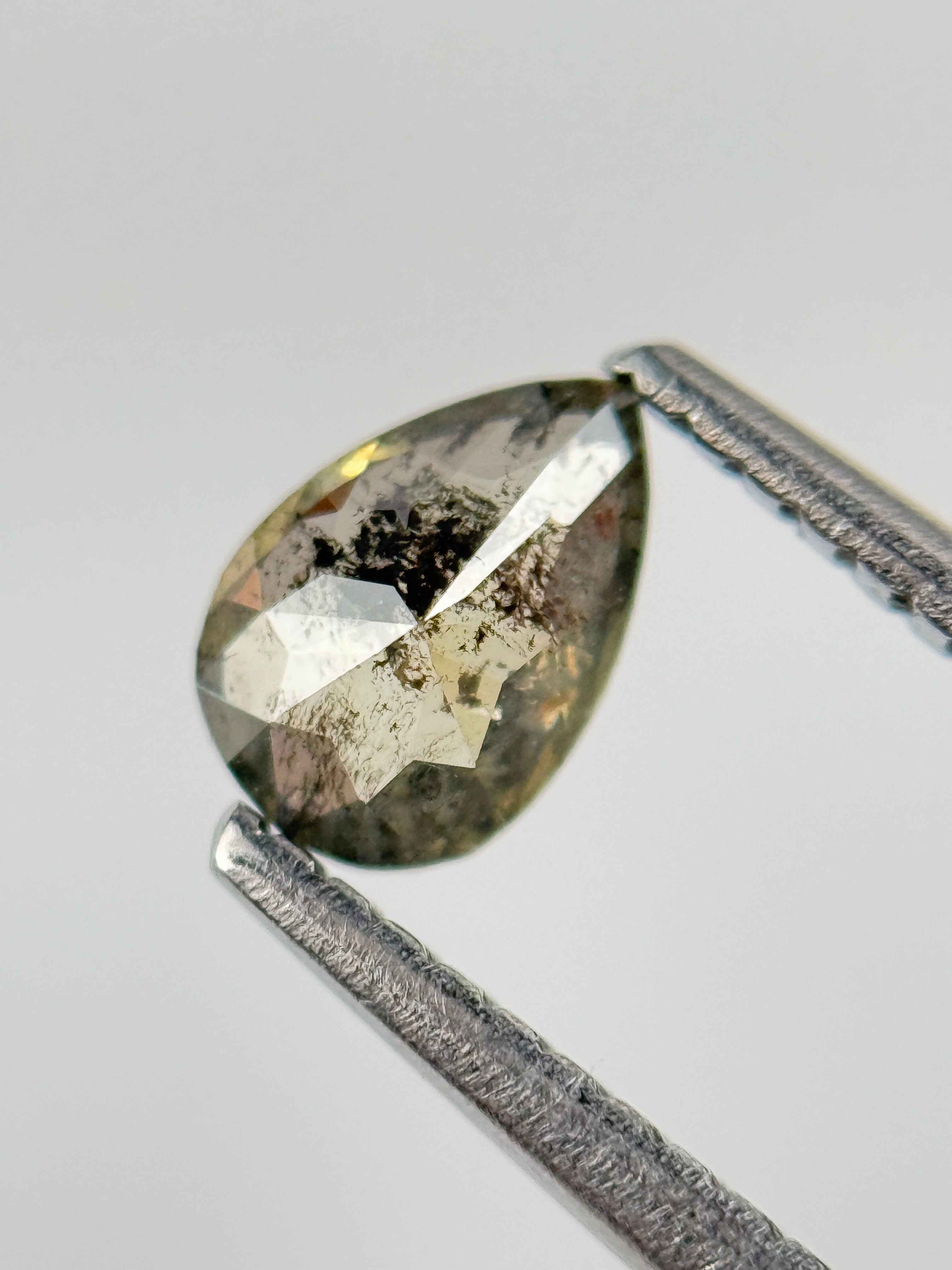 0.45 Ct Pear Rose Cut Green Natural Salt and Pepper Diamond