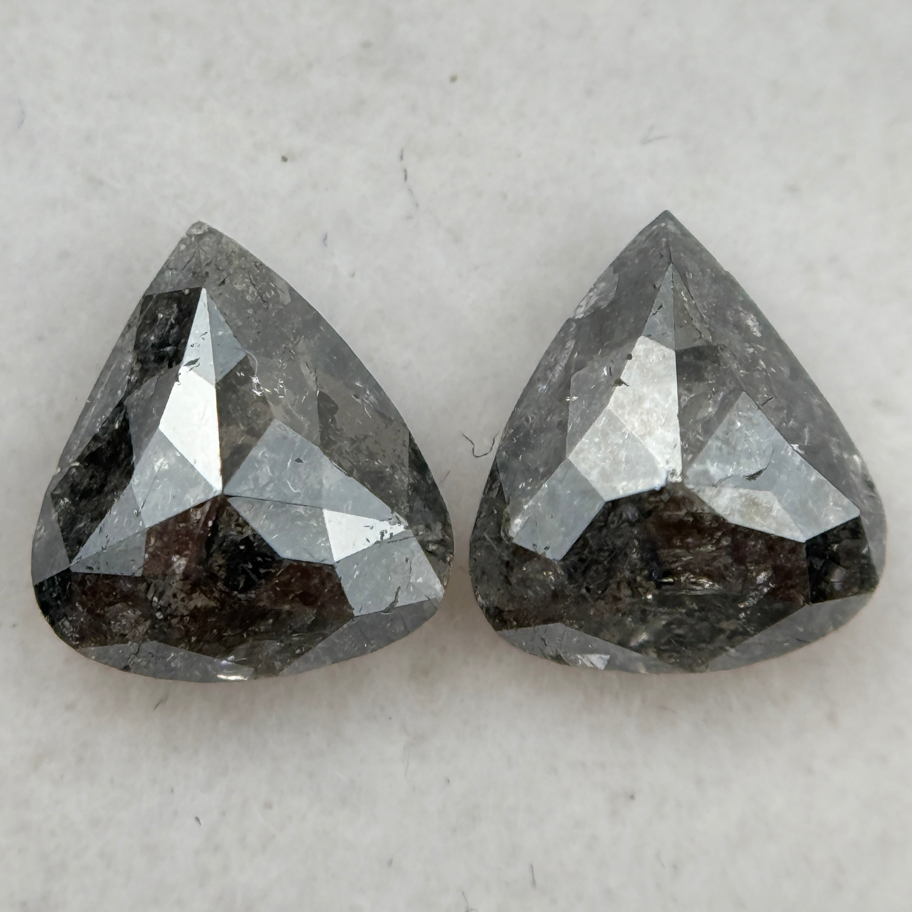 1.41 Ct Pear Rose Cut Grey Natural Galaxy Salt and Pepper Diamond Pair