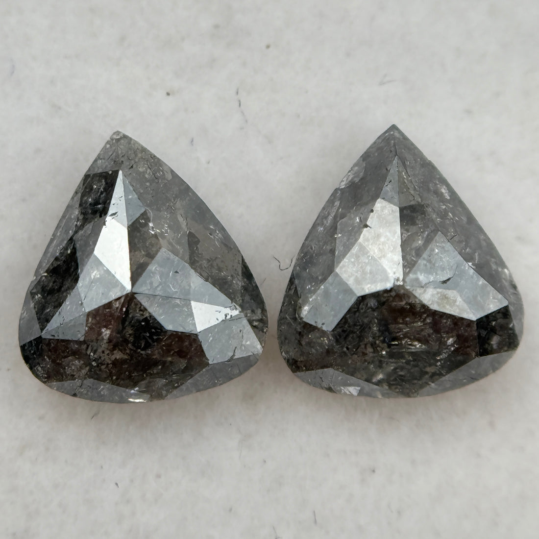 1.41 Ct Pear Rose Cut Grey Natural Galaxy Salt and Pepper Diamond Pair