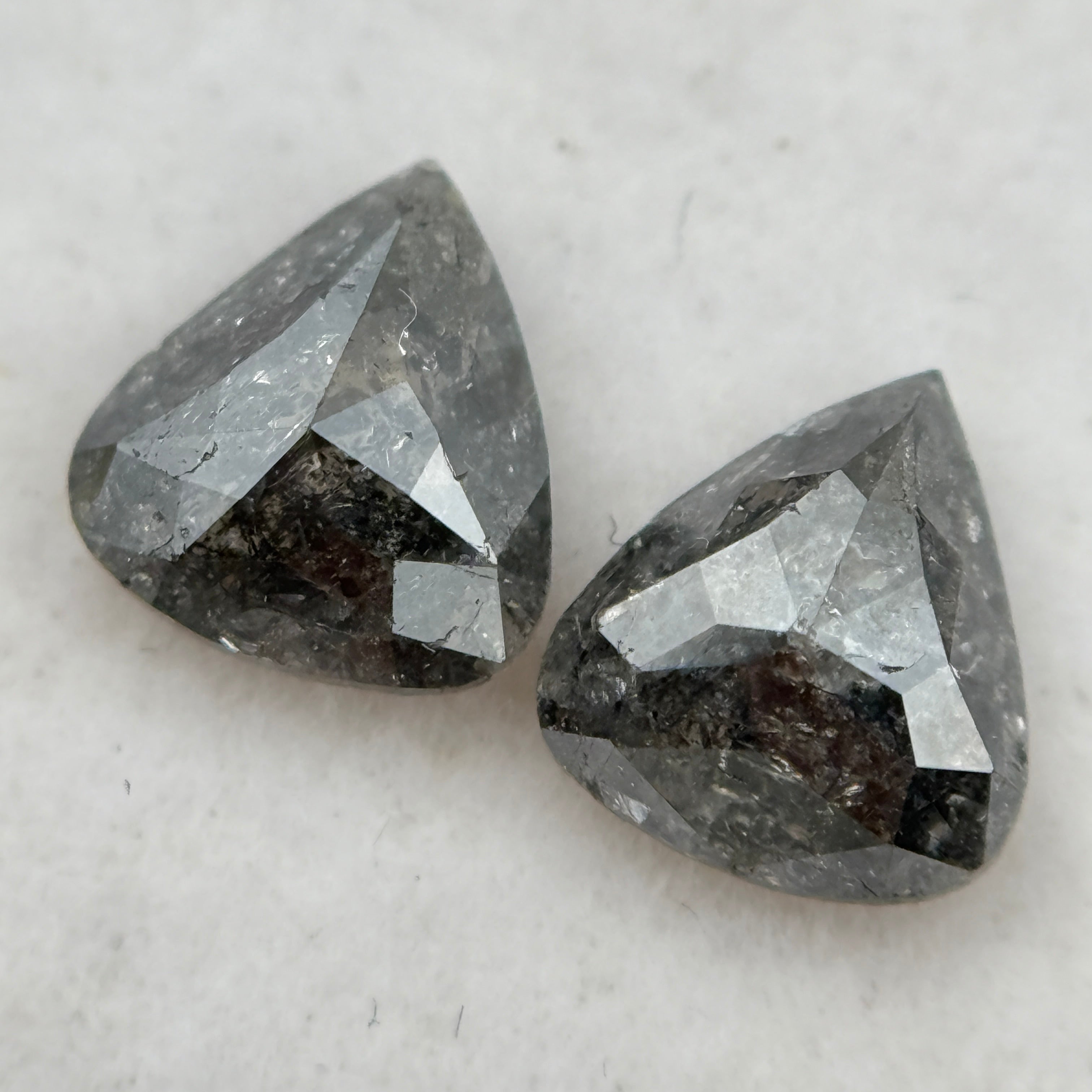 1.41 Ct Pear Rose Cut Grey Natural Galaxy Salt and Pepper Diamond Pair