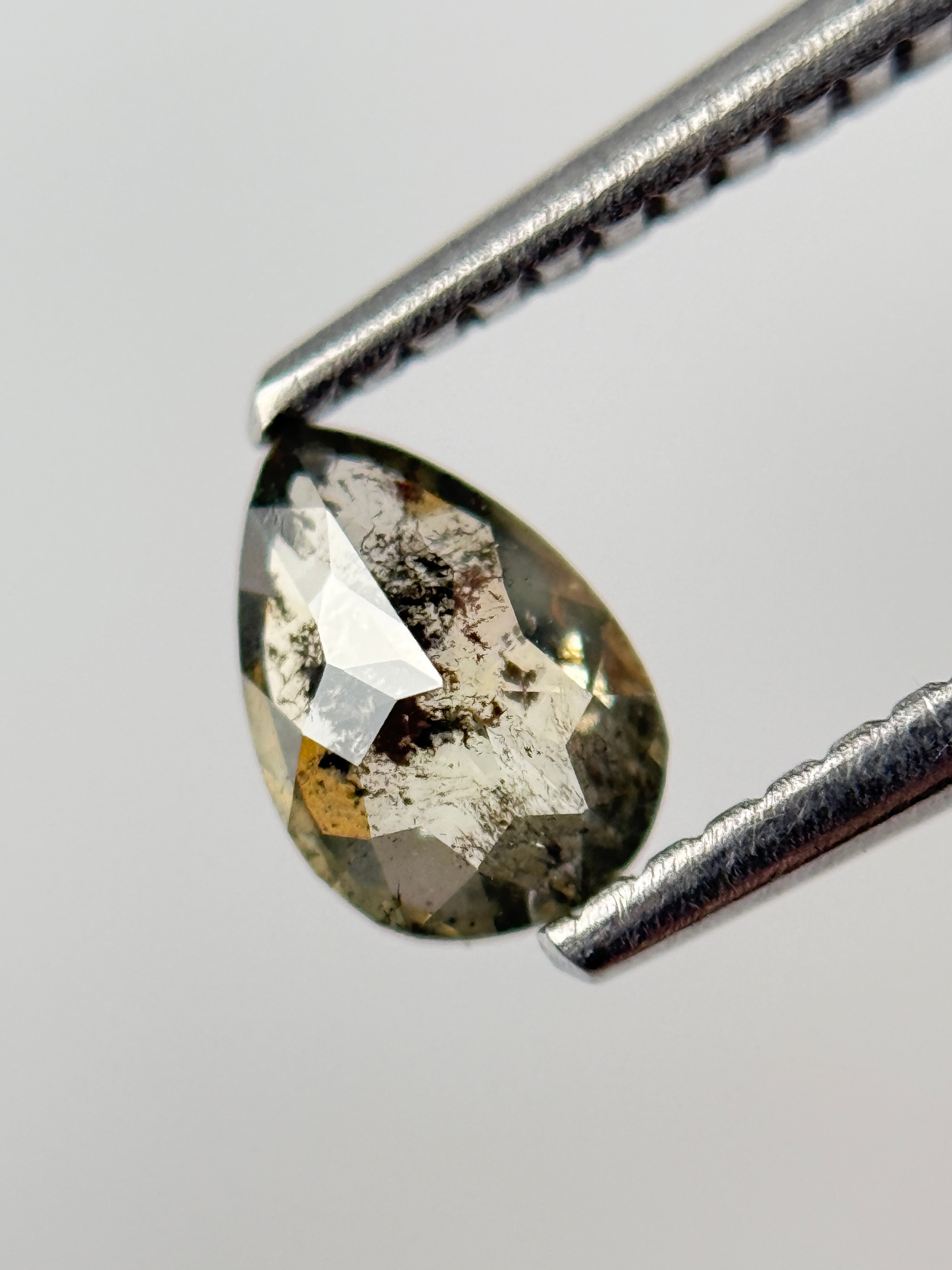 0.45 Ct Pear Rose Cut Green Natural Salt and Pepper Diamond