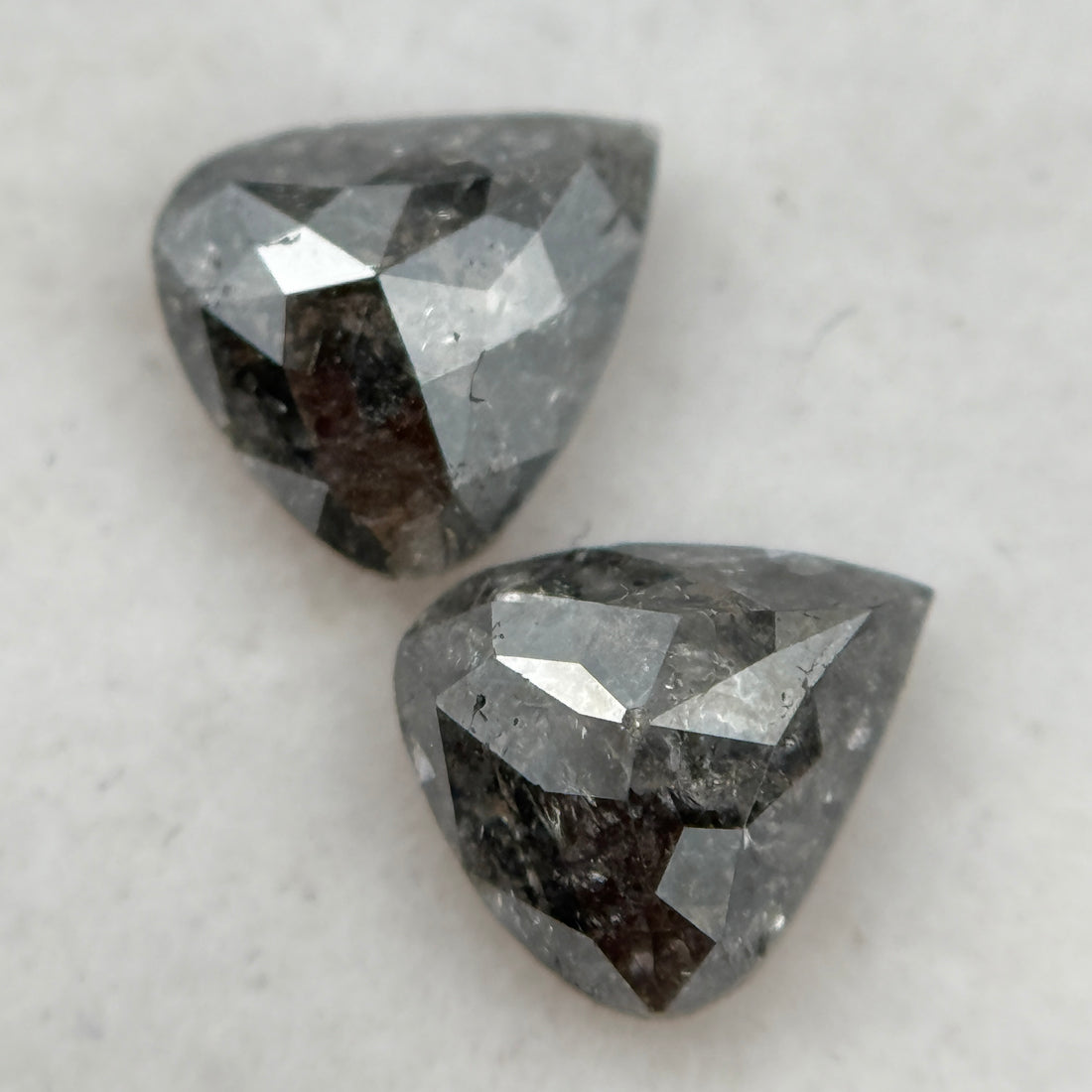 1.41 Ct Pear Rose Cut Grey Natural Galaxy Salt and Pepper Diamond Pair