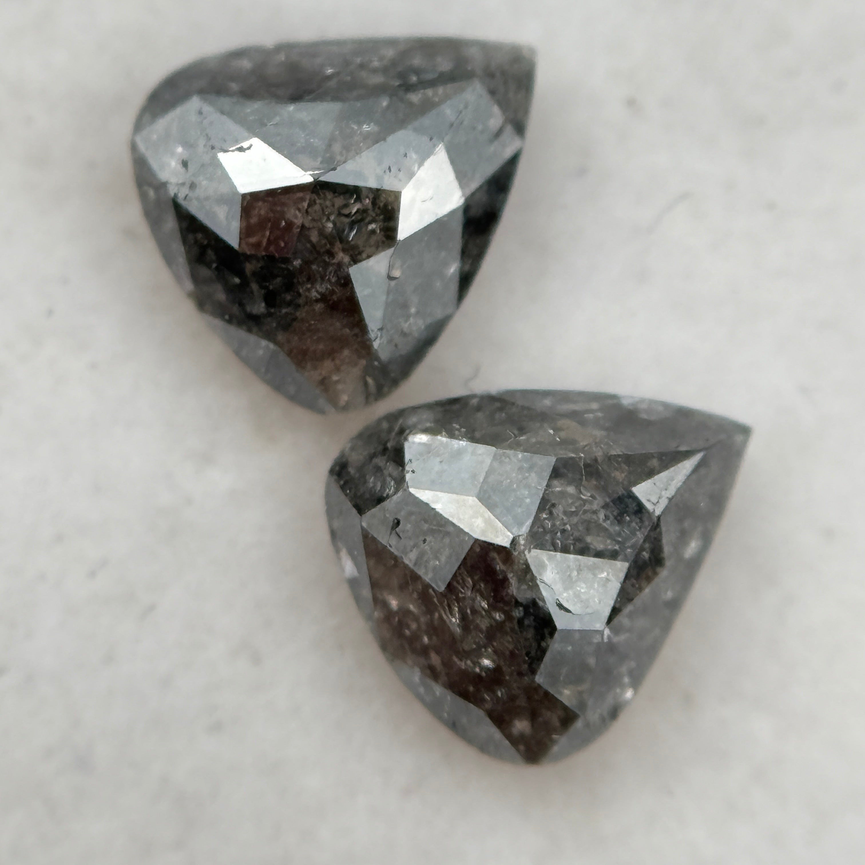 1.41 Ct Pear Rose Cut Grey Natural Galaxy Salt and Pepper Diamond Pair