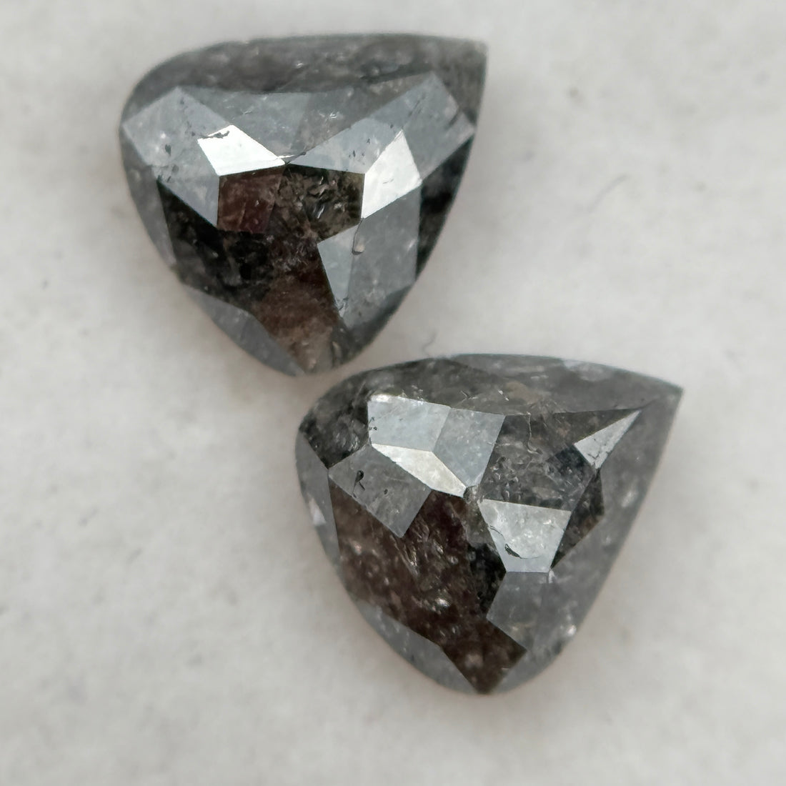 1.41 Ct Pear Rose Cut Grey Natural Galaxy Salt and Pepper Diamond Pair