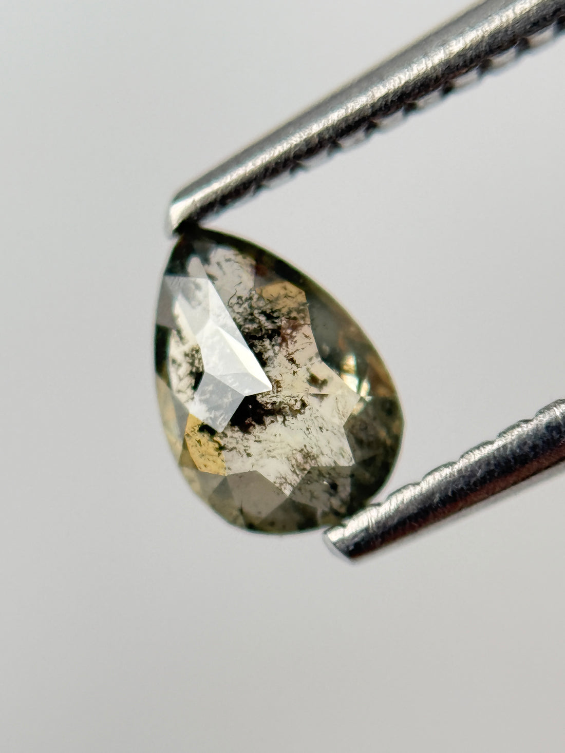 0.45 Ct Pear Rose Cut Green Natural Salt and Pepper Diamond