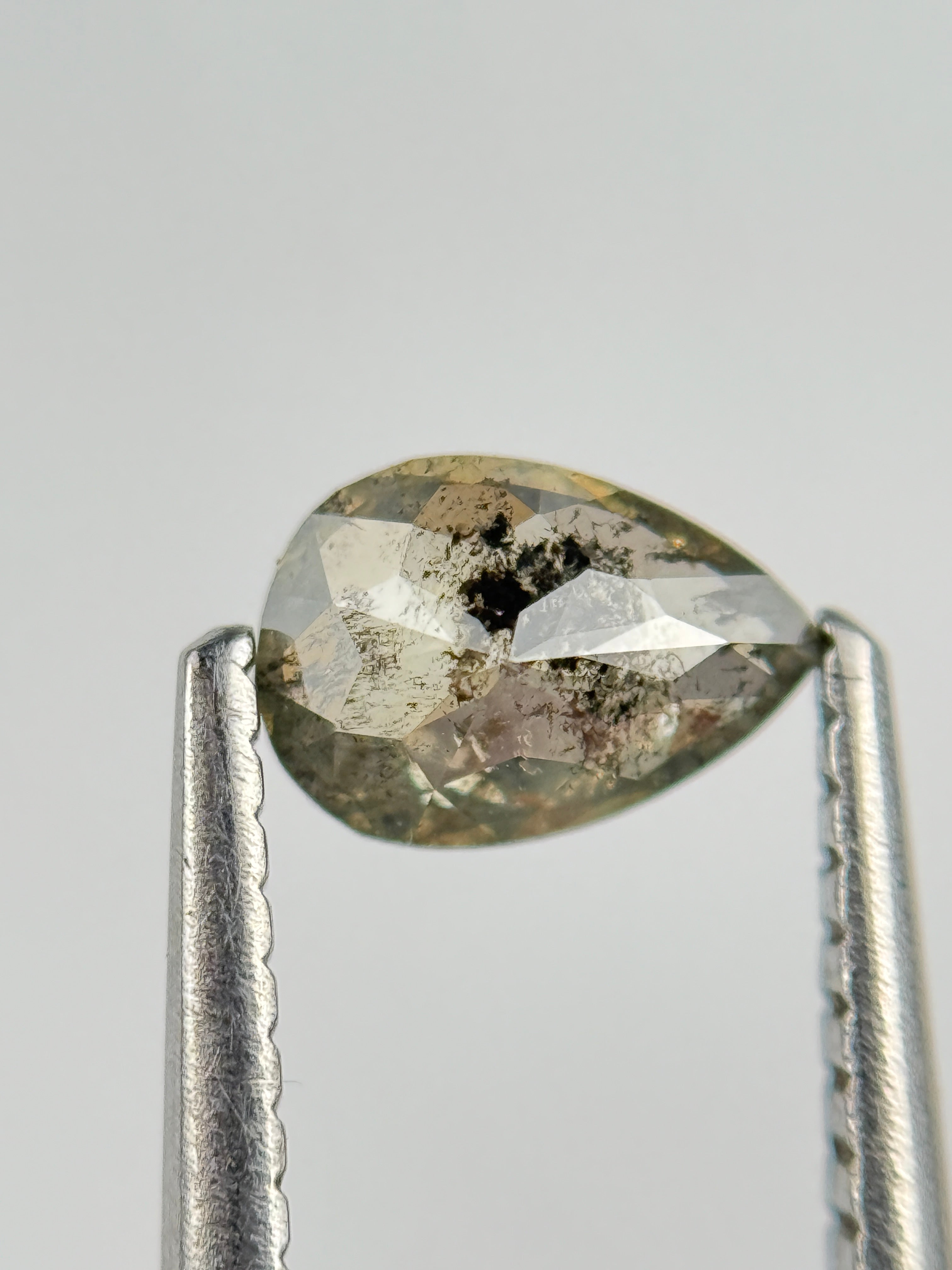 0.45 Ct Pear Rose Cut Green Natural Salt and Pepper Diamond