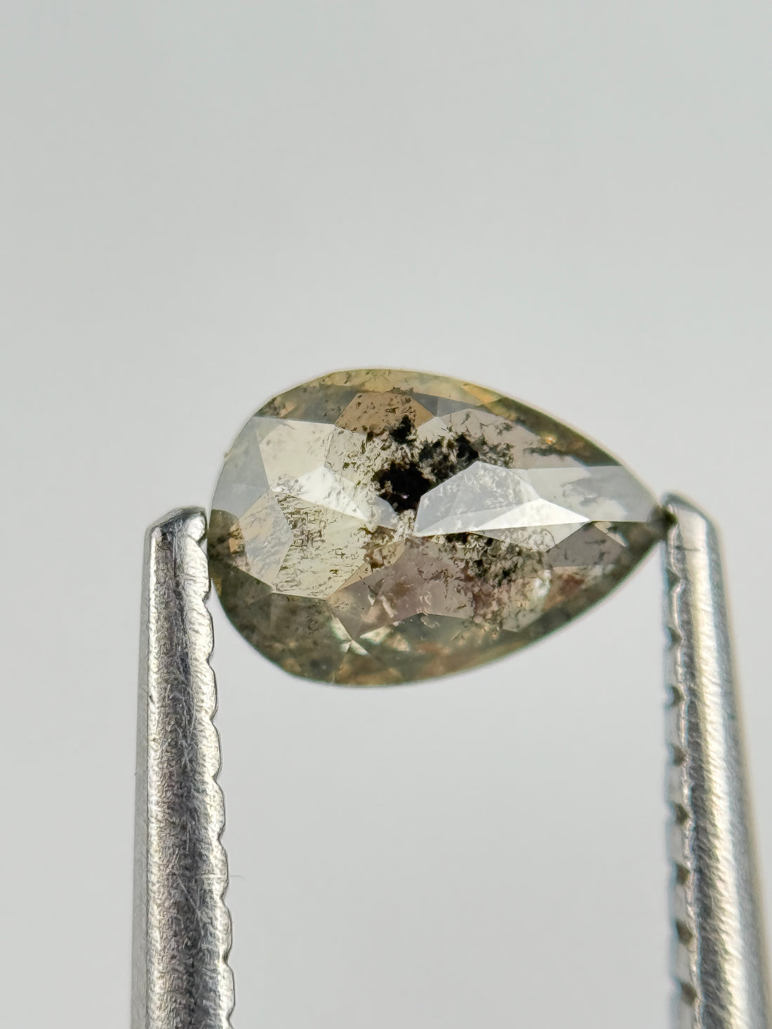0.45 Ct Pear Rose Cut Green Natural Salt and Pepper Diamond