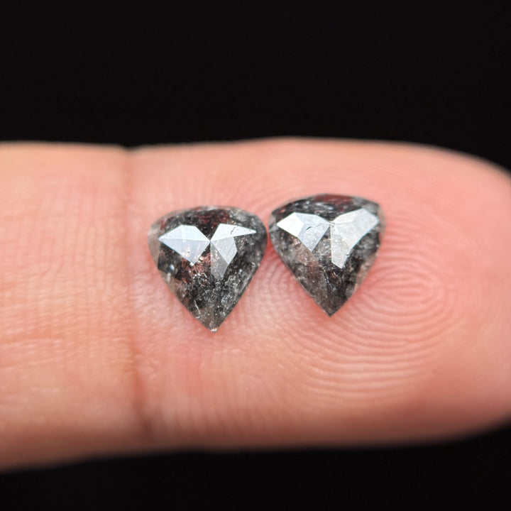 1.41 Ct Pear Rose Cut Grey Natural Galaxy Salt and Pepper Diamond Pair