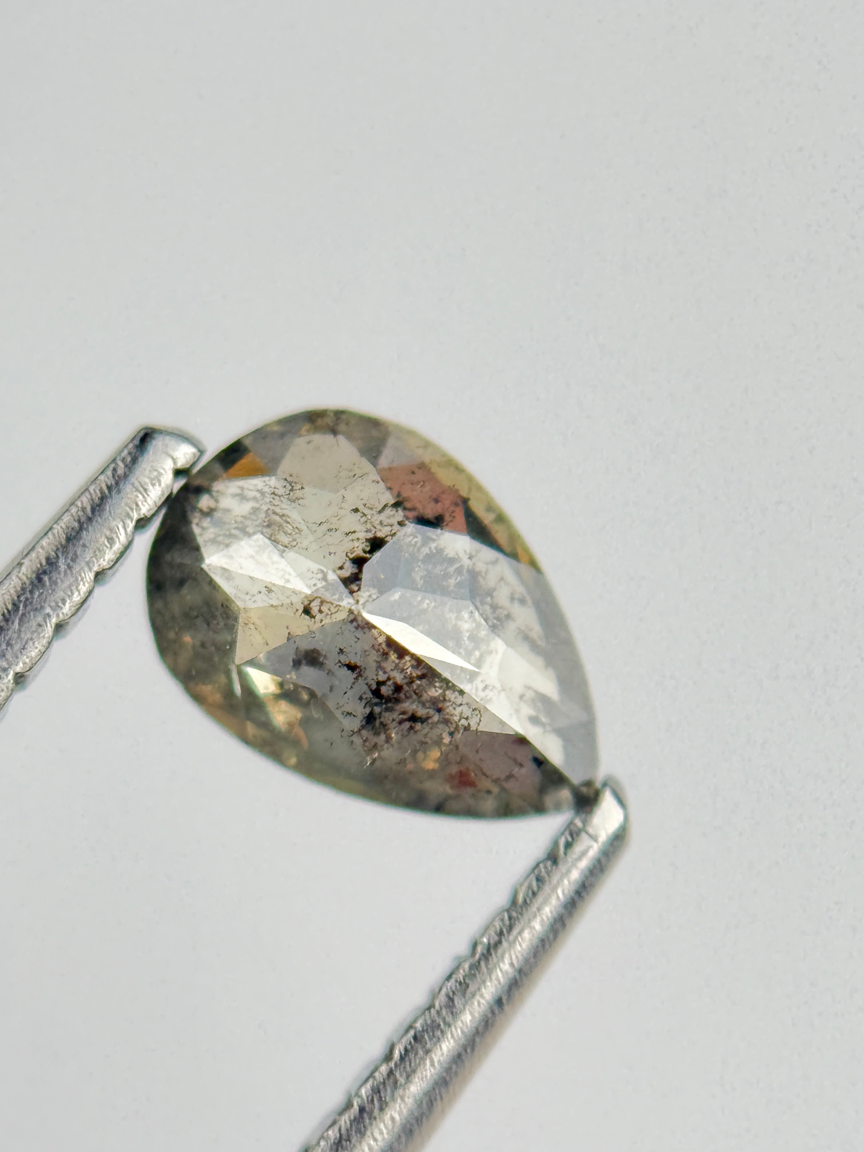 0.45 Ct Pear Rose Cut Green Natural Salt and Pepper Diamond