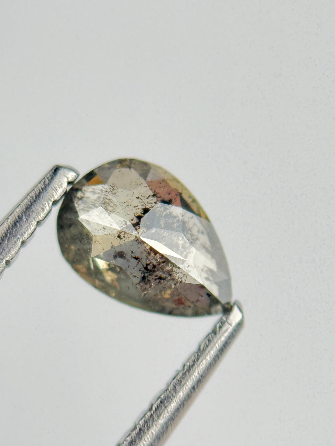 0.45 Ct Pear Rose Cut Green Natural Salt and Pepper Diamond