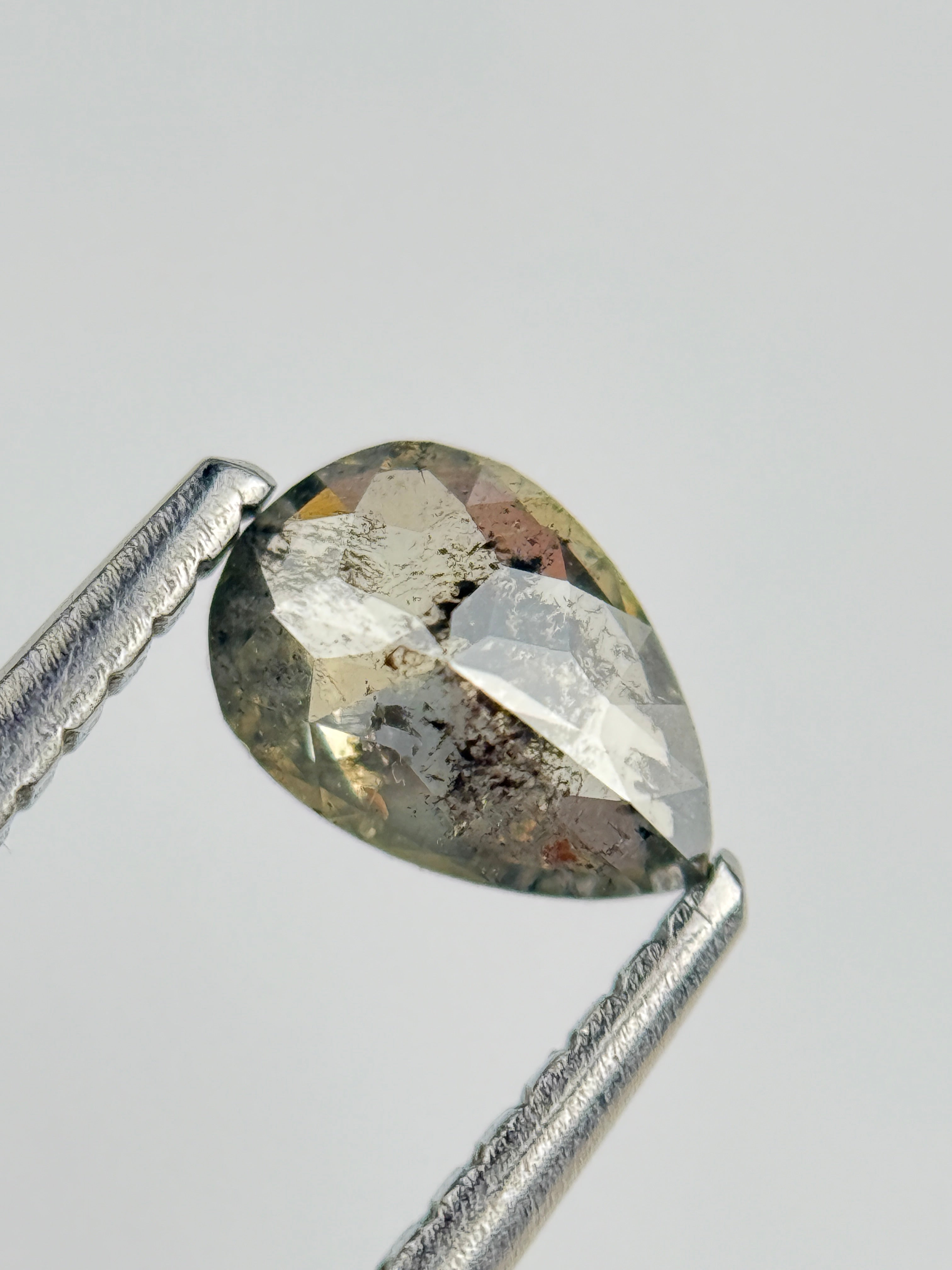 0.45 Ct Pear Rose Cut Green Natural Salt and Pepper Diamond