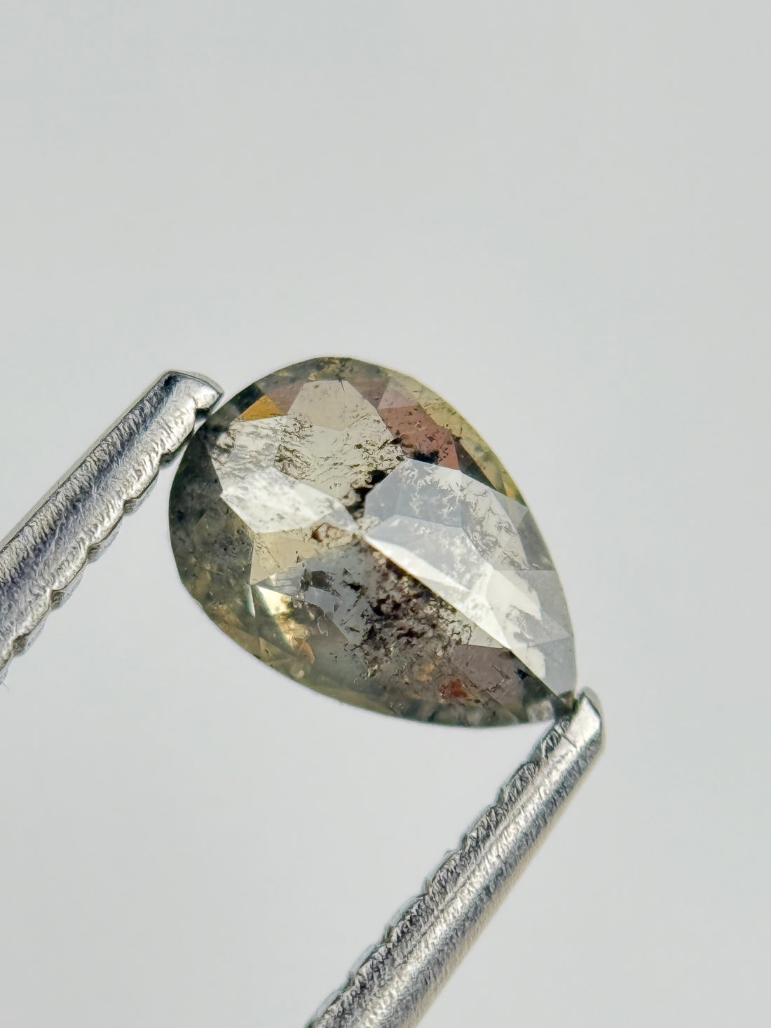 0.45 Ct Pear Rose Cut Green Natural Salt and Pepper Diamond