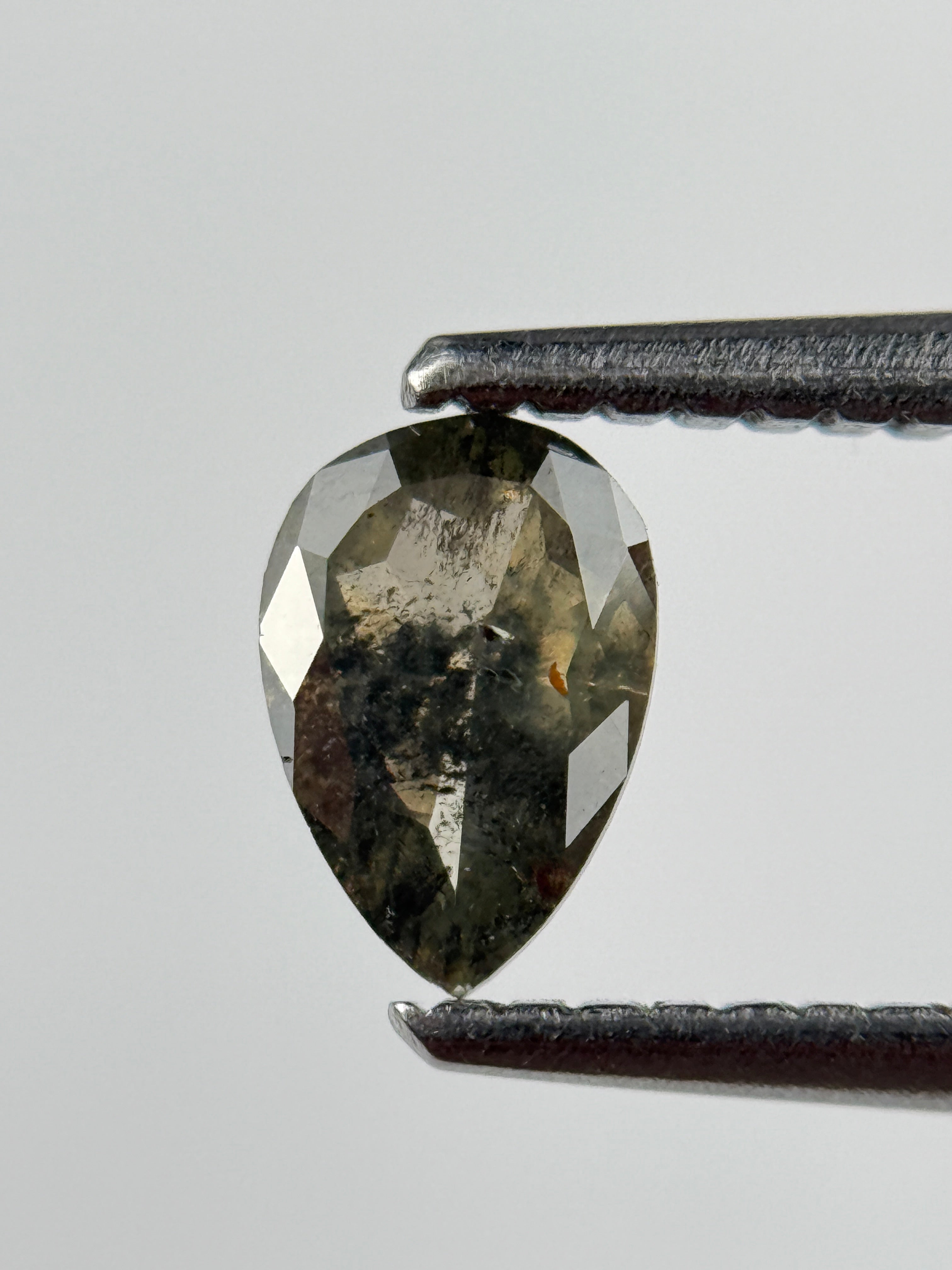 0.45 Ct Pear Rose Cut Green Natural Salt and Pepper Diamond