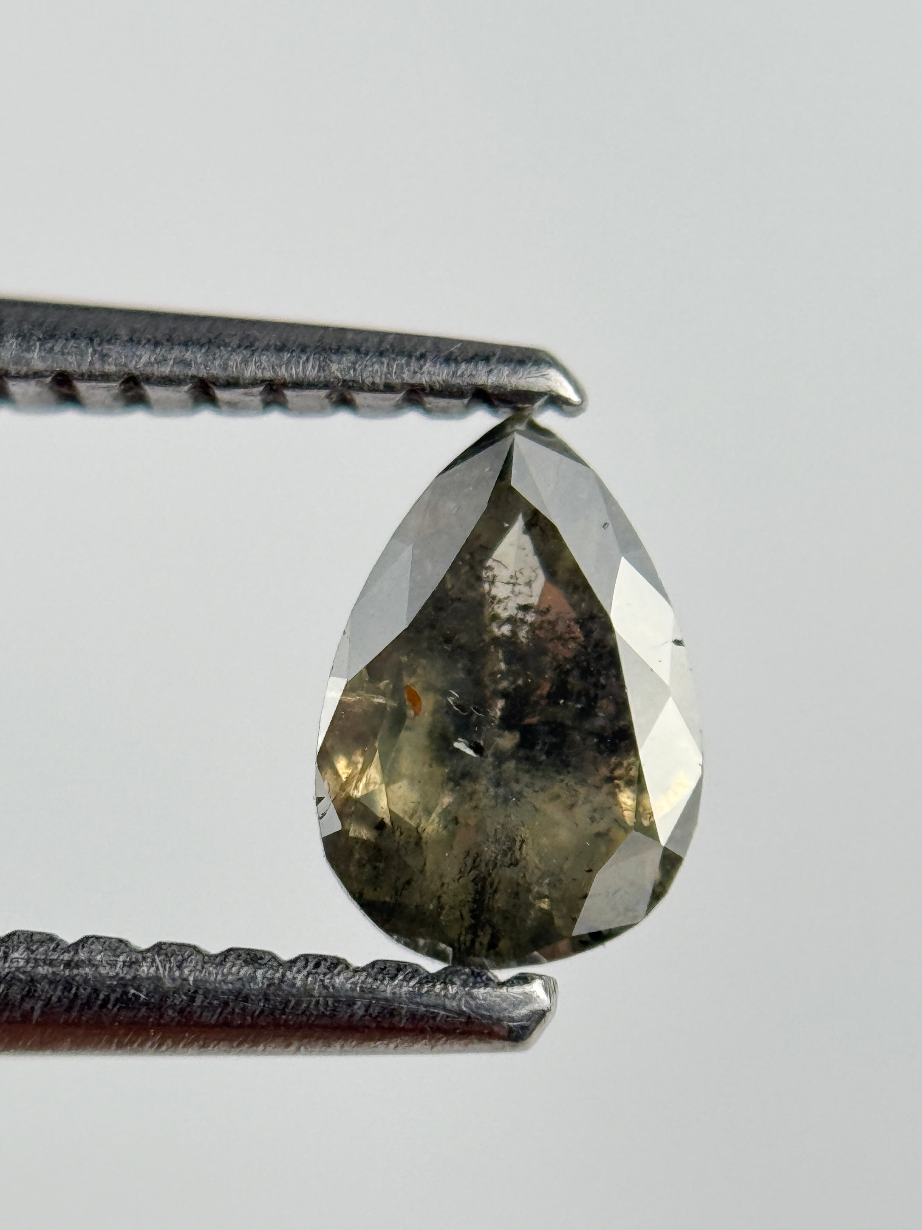 0.45 Ct Pear Rose Cut Green Natural Salt and Pepper Diamond