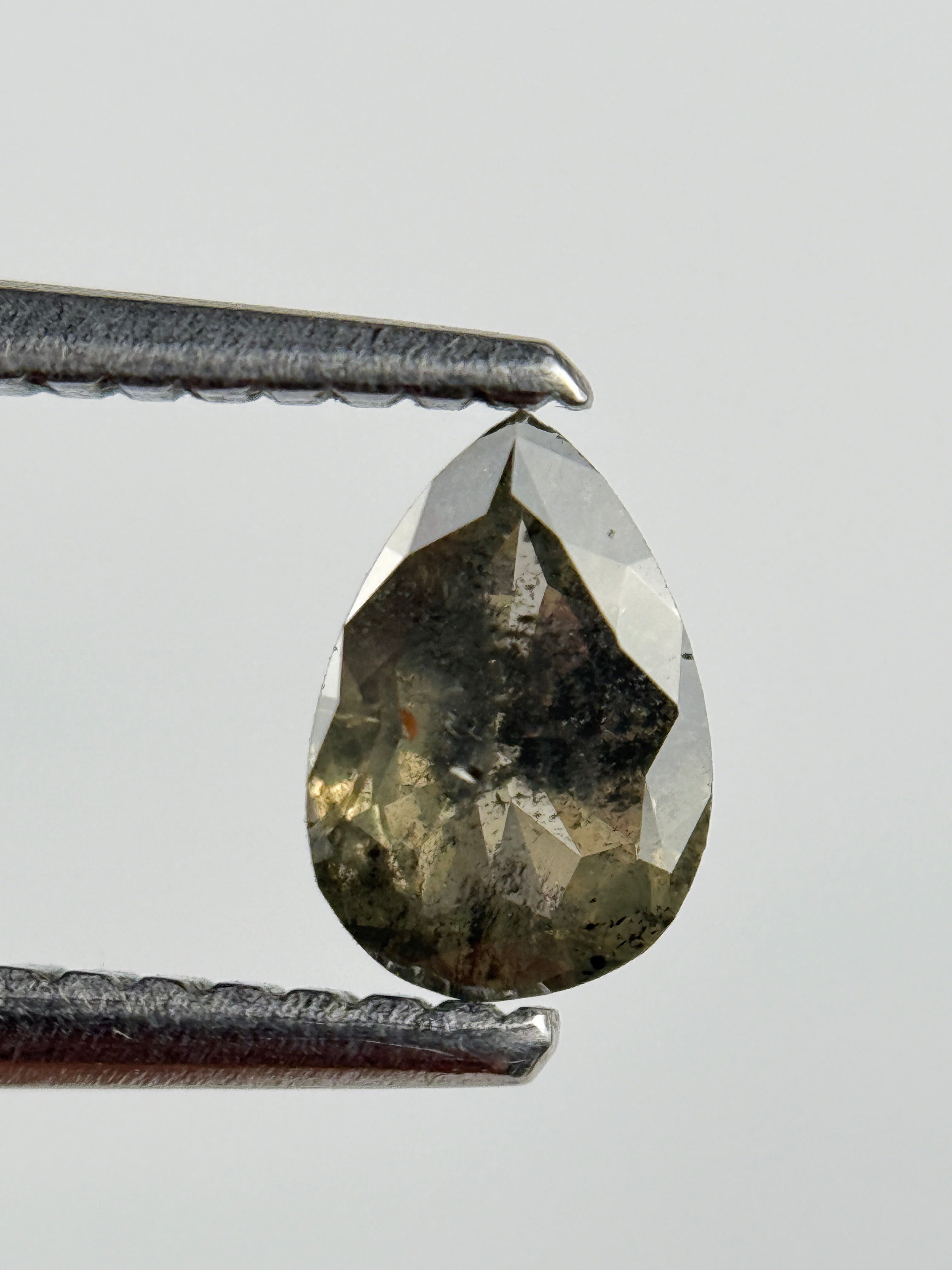 0.45 Ct Pear Rose Cut Green Natural Salt and Pepper Diamond