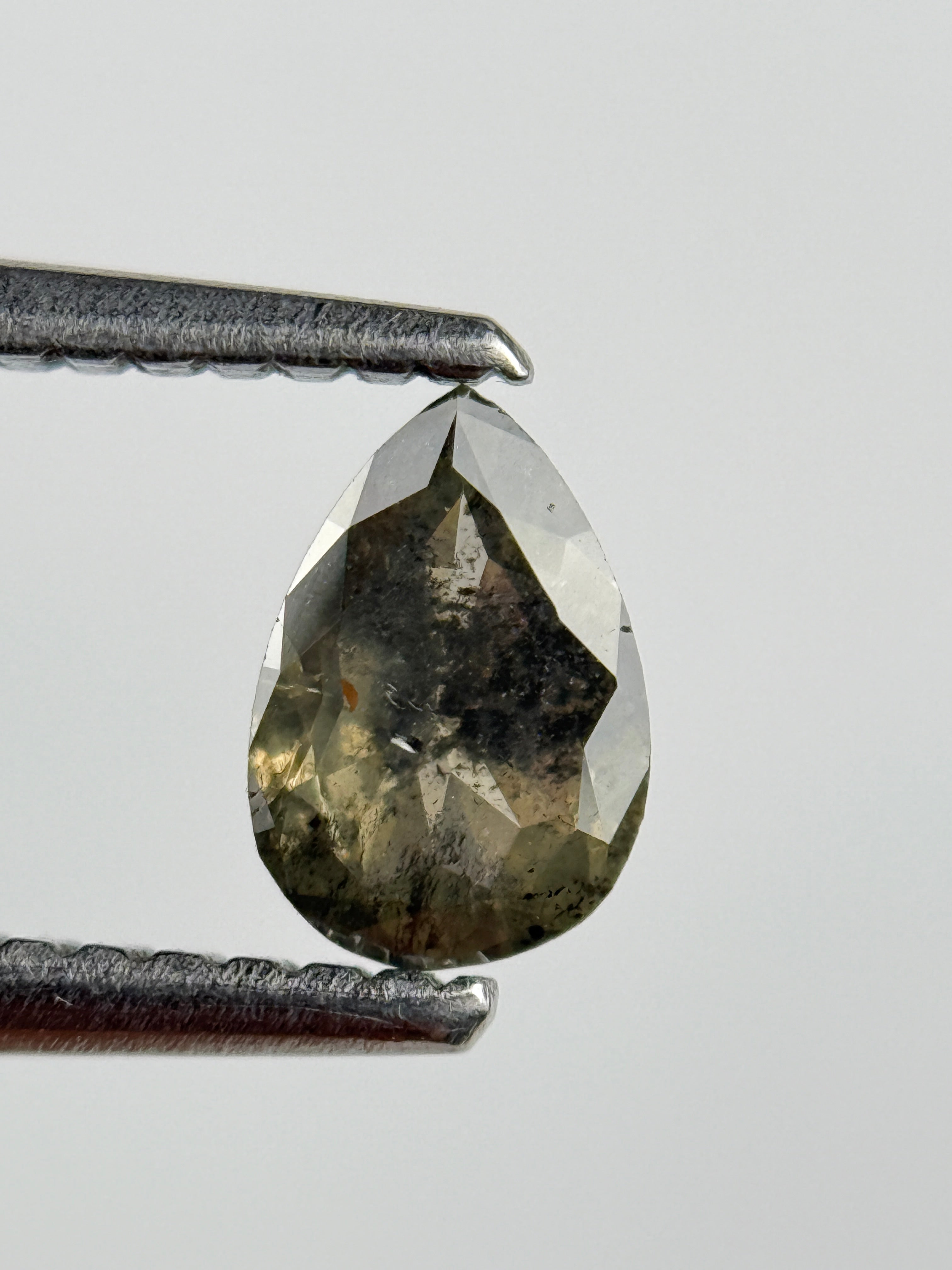 0.45 Ct Pear Rose Cut Green Natural Salt and Pepper Diamond