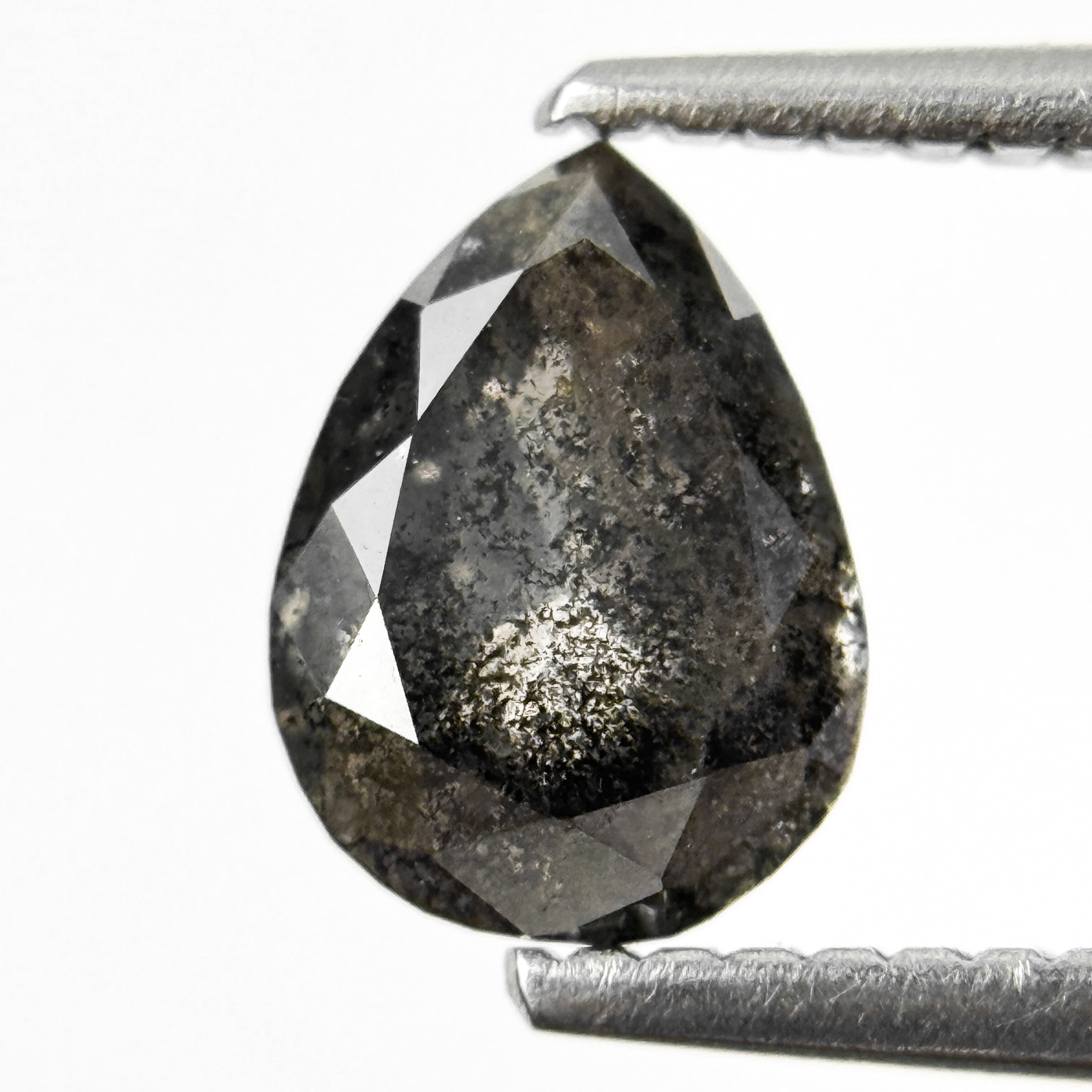 1.20 Ct Pear Rose Cut Grey Natural Salt and Pepper Diamond